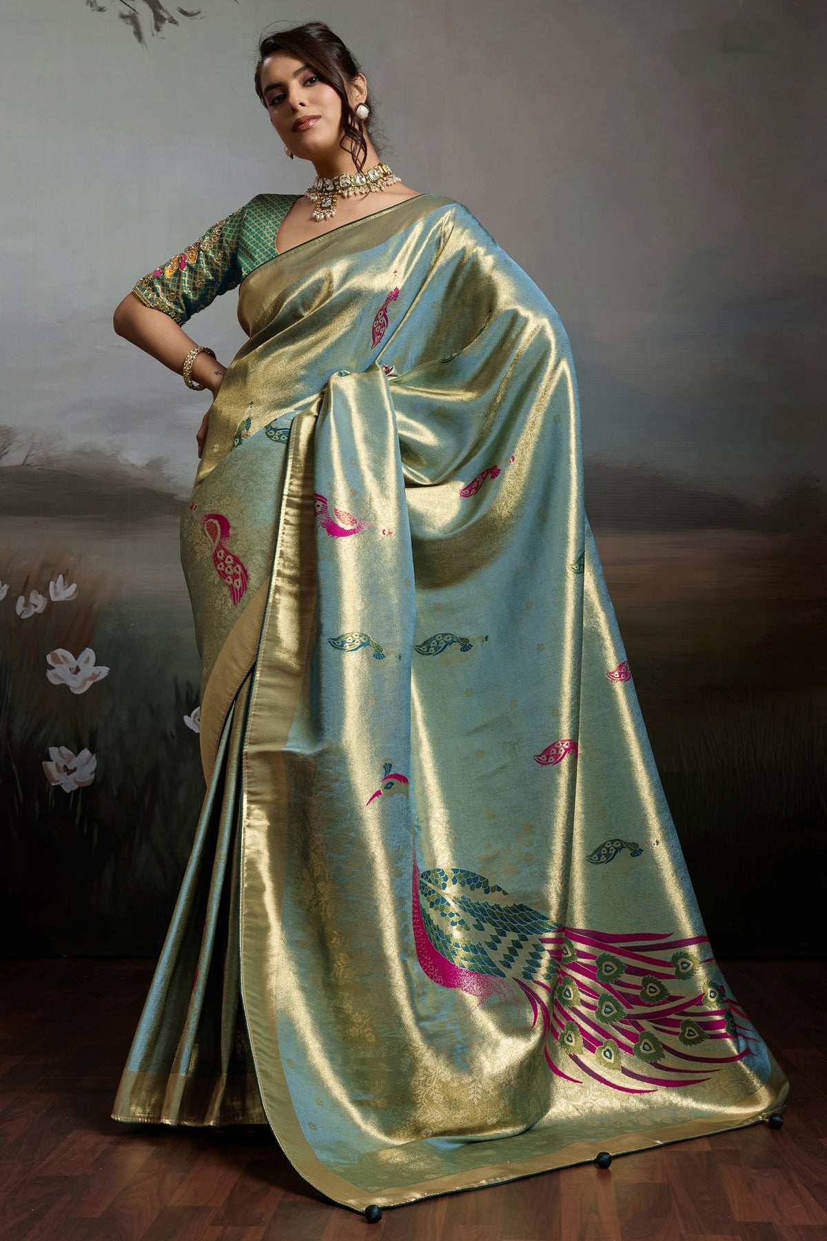 Green Metallic Woven Banarasi Saree-SAR12930_1_SareeButa.com