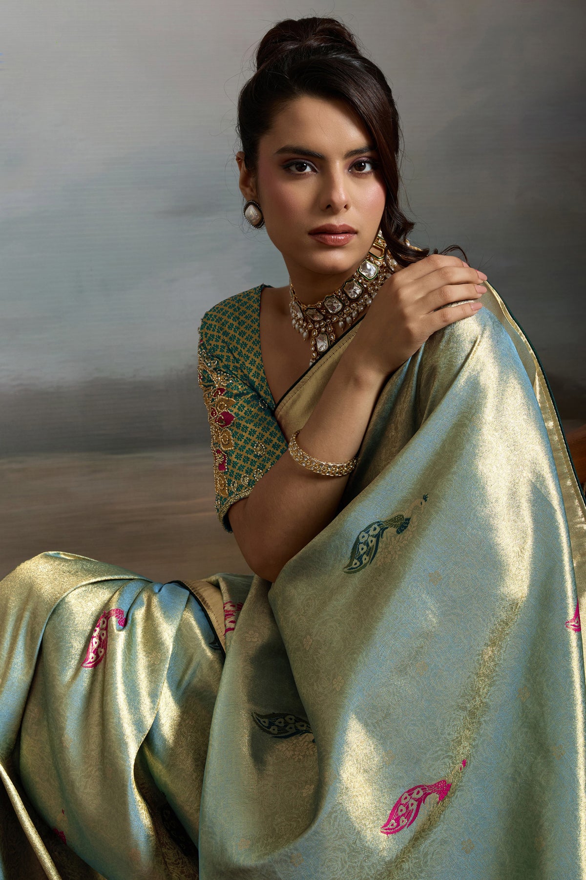 Green Metallic Woven Banarasi Saree-SAR12930_2_SareeButa.com
