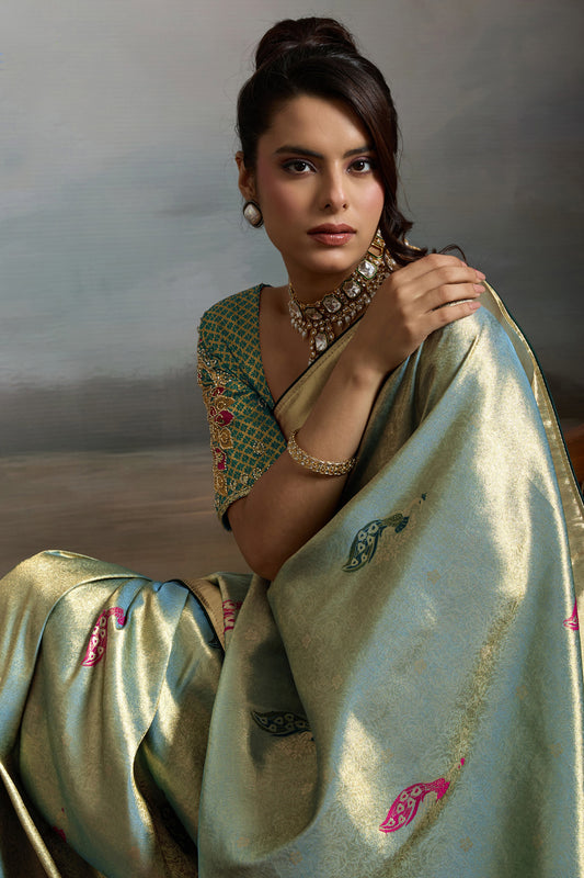 Green Metallic Woven Banarasi Saree-SAR12930_2_SareeButa.com
