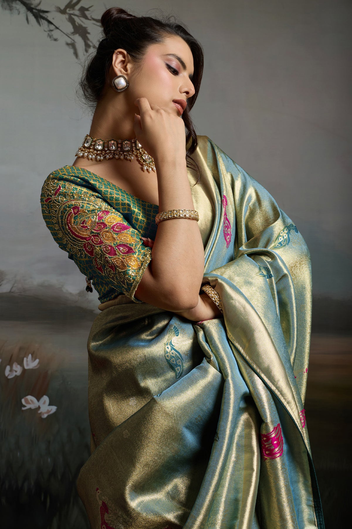 Green Metallic Woven Banarasi Saree-SAR12930_3_SareeButa.com
