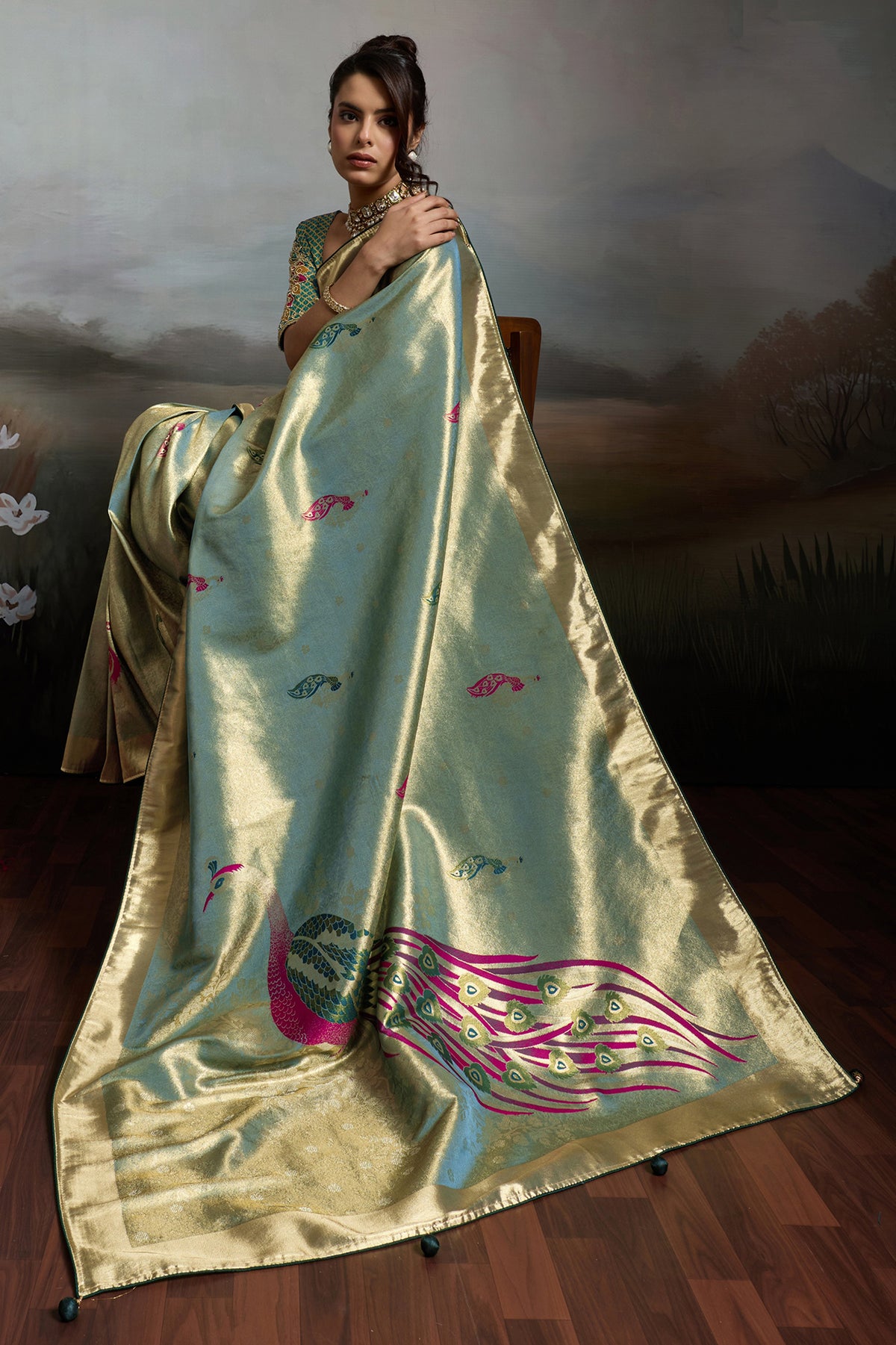 Green Metallic Woven Banarasi Saree-SAR12930_4_SareeButa.com