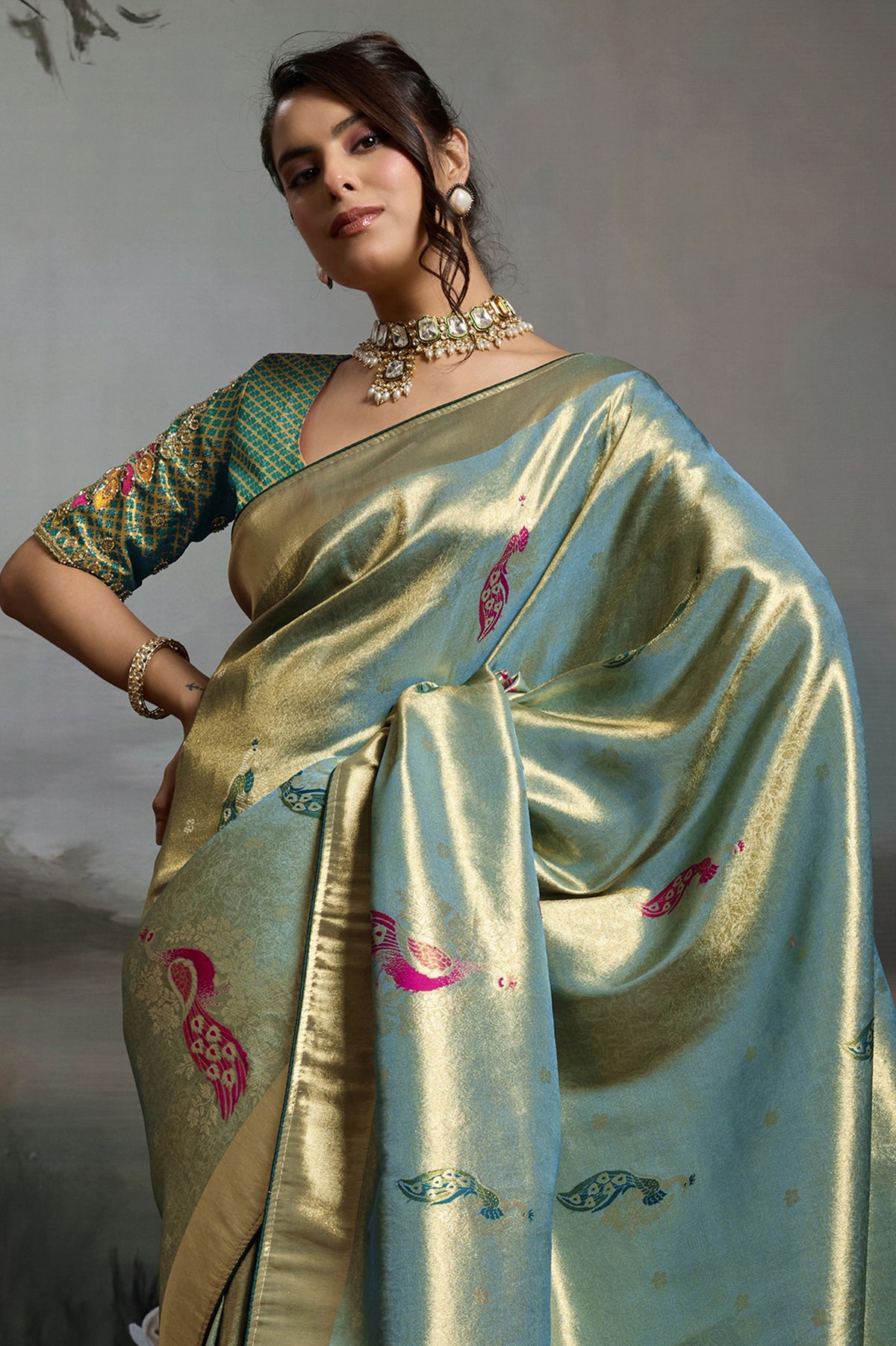 Green Metallic Woven Banarasi Saree-SAR12930_5_SareeButa.com