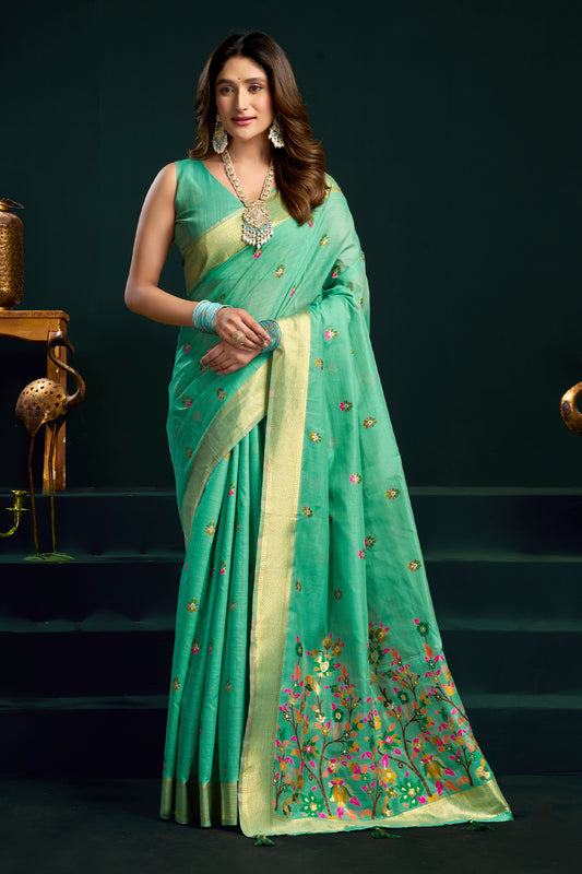 Green Munga Cotton Saree-SAR12708_1_SareeButa.com