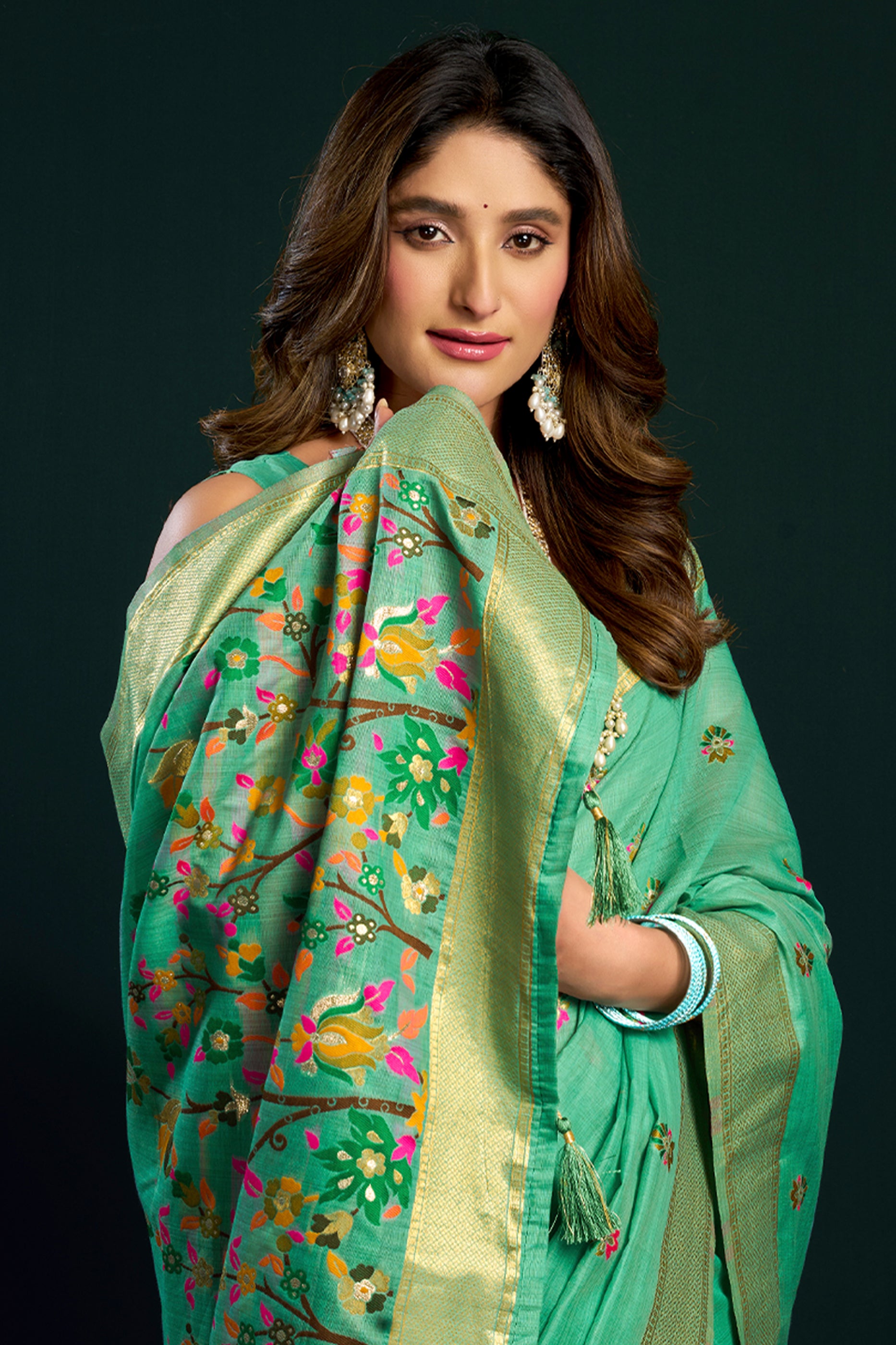 Green Munga Cotton Saree-SAR12708_2_SareeButa.com