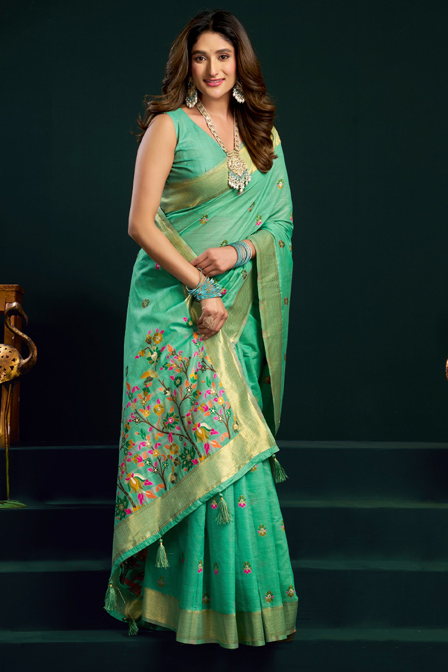 Green Munga Cotton Saree-SAR12708_3_SareeButa.com
