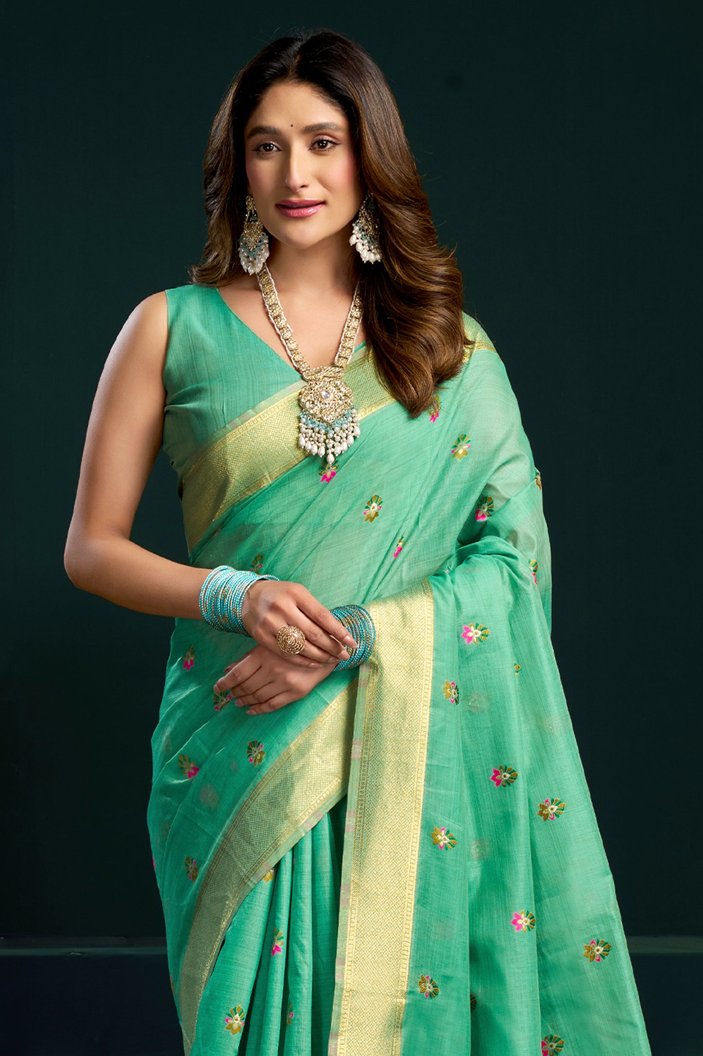 Green Munga Cotton Saree-SAR12708_4_SareeButa.com