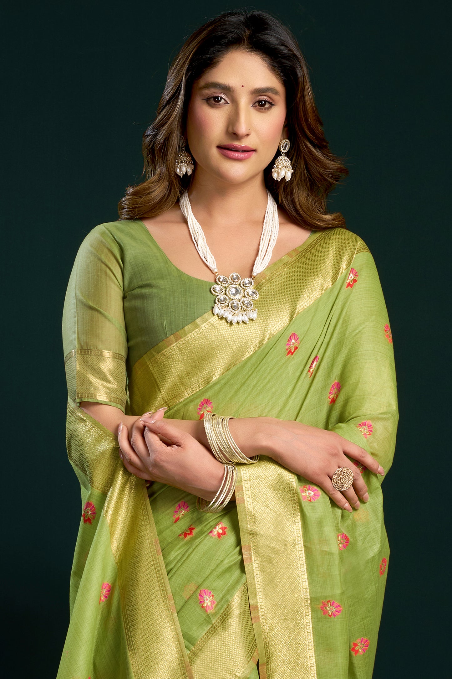 Green Munga Cotton Saree-SAR12711_2_SareeButa.com