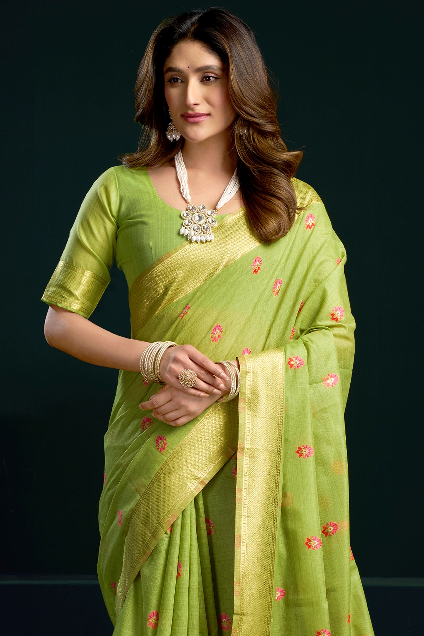 Green Munga Cotton Saree-SAR12711_3_SareeButa.com