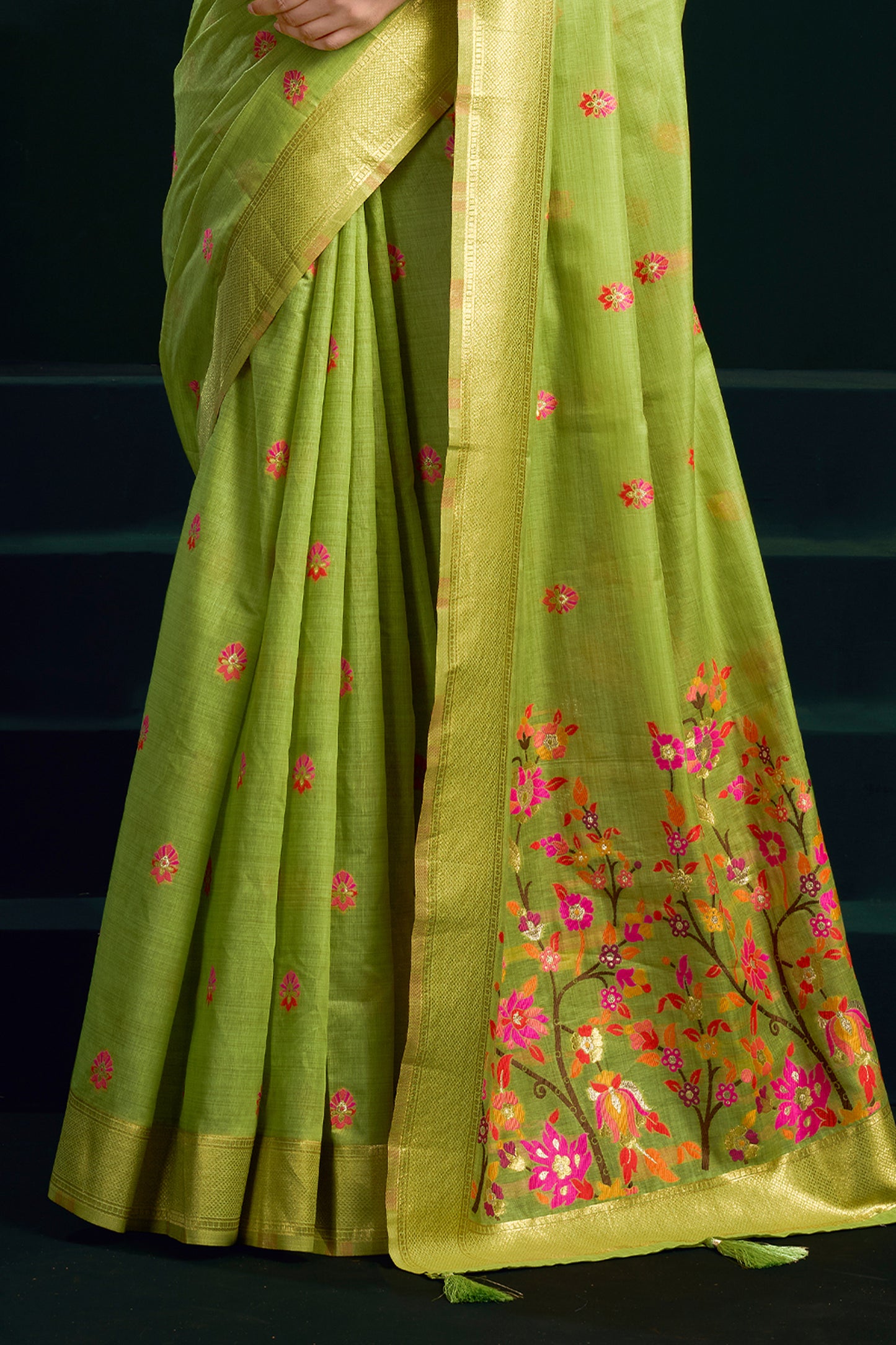 Green Munga Cotton Saree-SAR12711_4_SareeButa.com