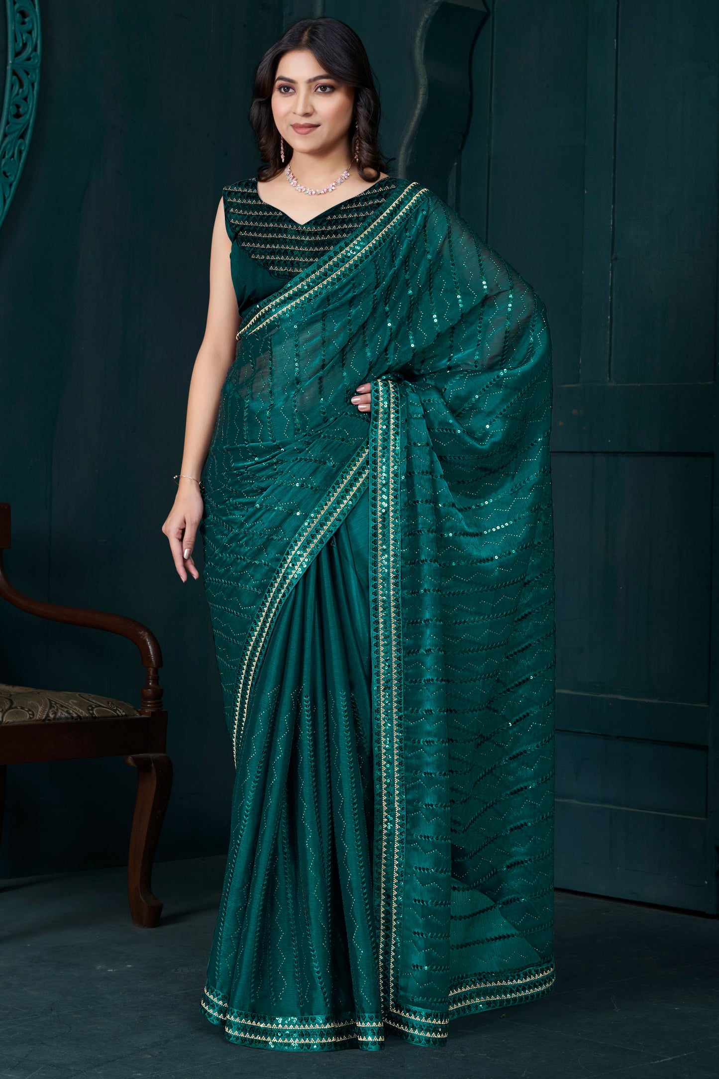 Green Organza Silk Stone Work Saree-ZB134461_1_SareeButa.com