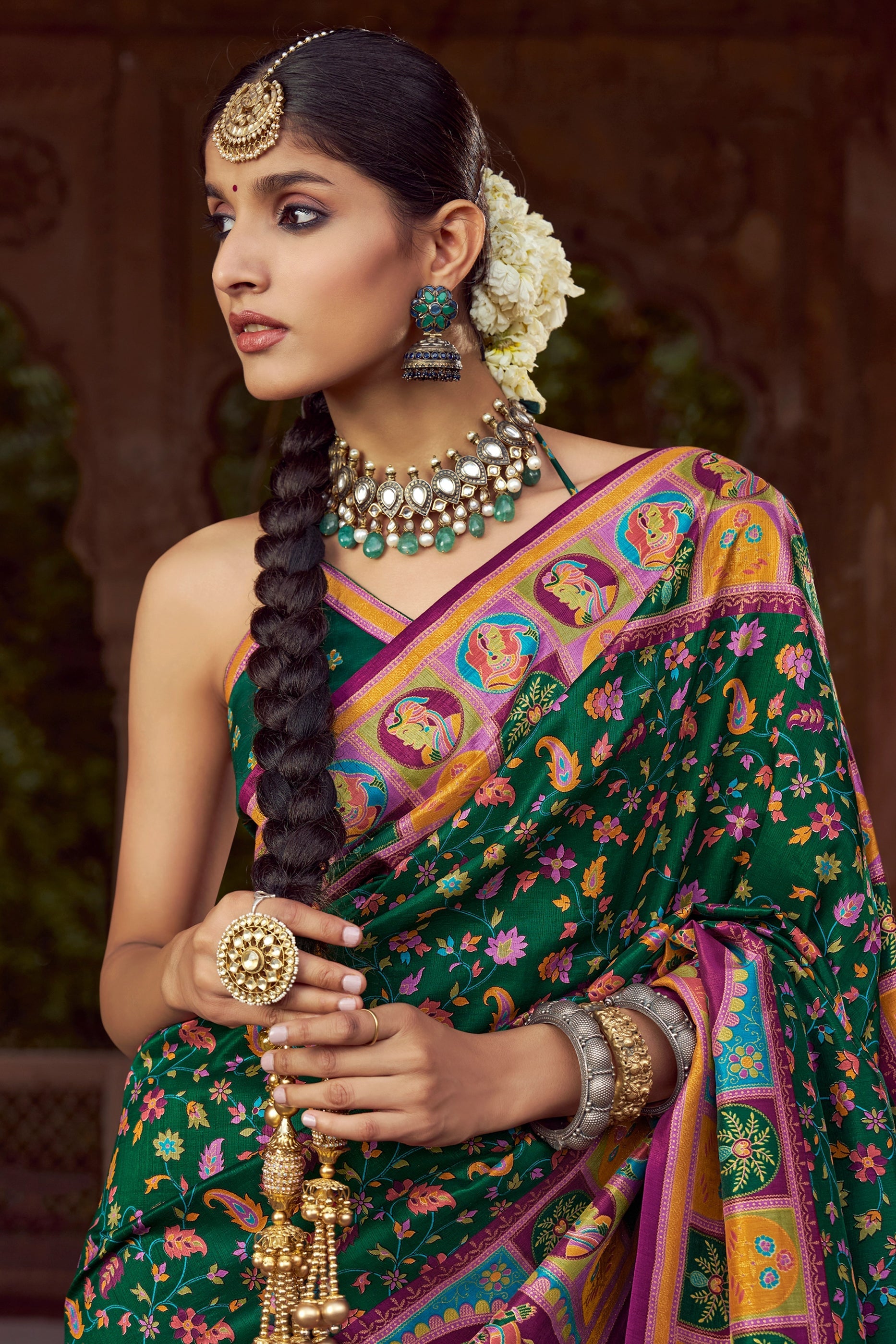 Green Pashmina Printed Viscose Silk Saree-SAR10405_2_SareeButa.com