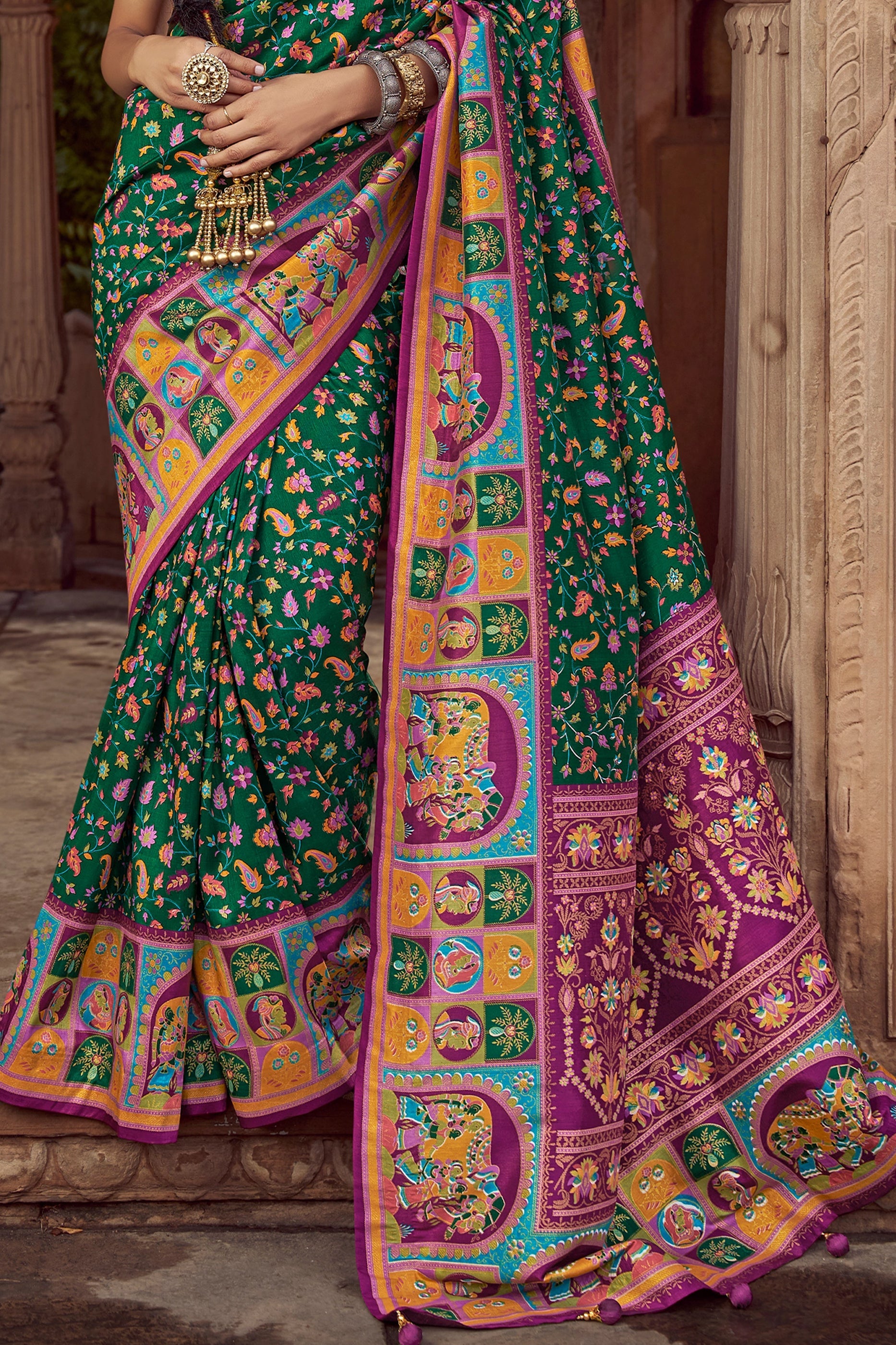 Green Pashmina Printed Viscose Silk Saree-SAR10405_4_SareeButa.com