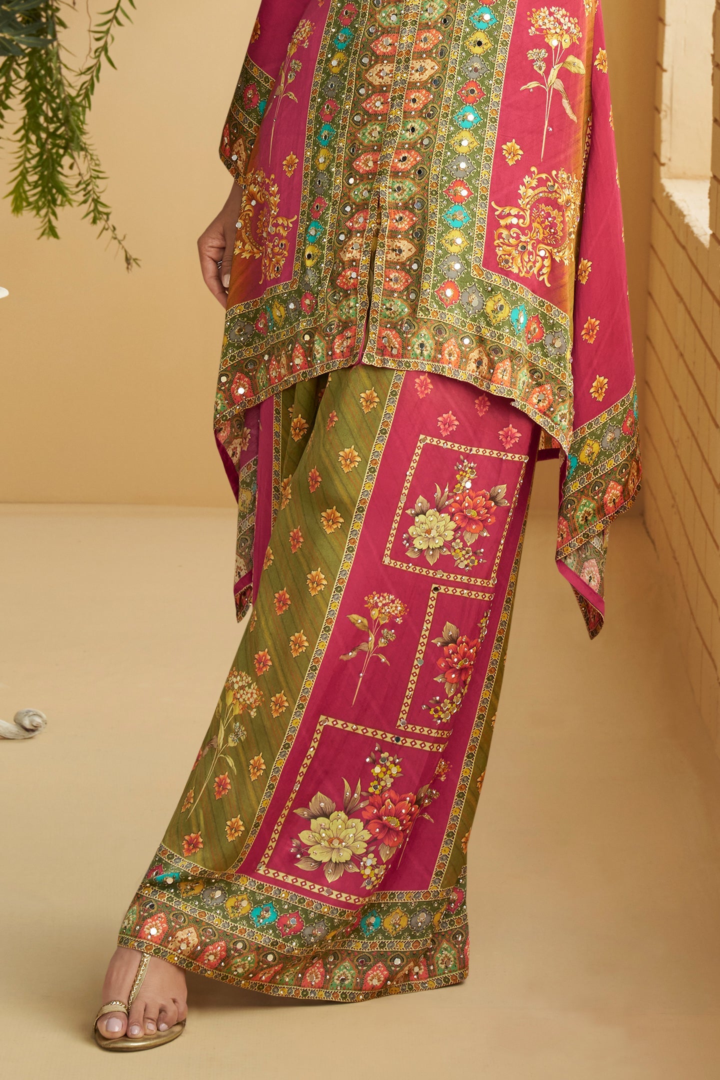 Green Pink Readymade Crepe Silk Co-Ord Set-SS786_4_SareeButa.com