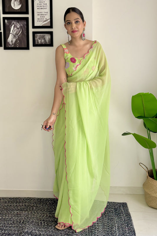 Green Plain Georgette Saree-ZB132624_1