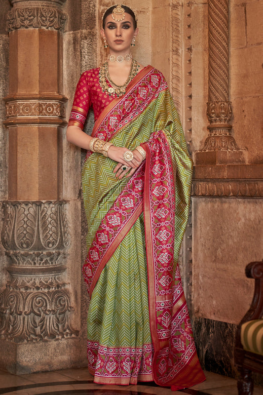 Green Printed Viscose Silk Saree-ZB133495_1_SareeButa.com