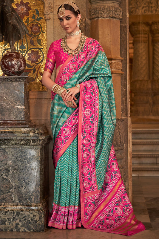 Green Printed Viscose Silk Saree-ZB133497_1_SareeButa.com