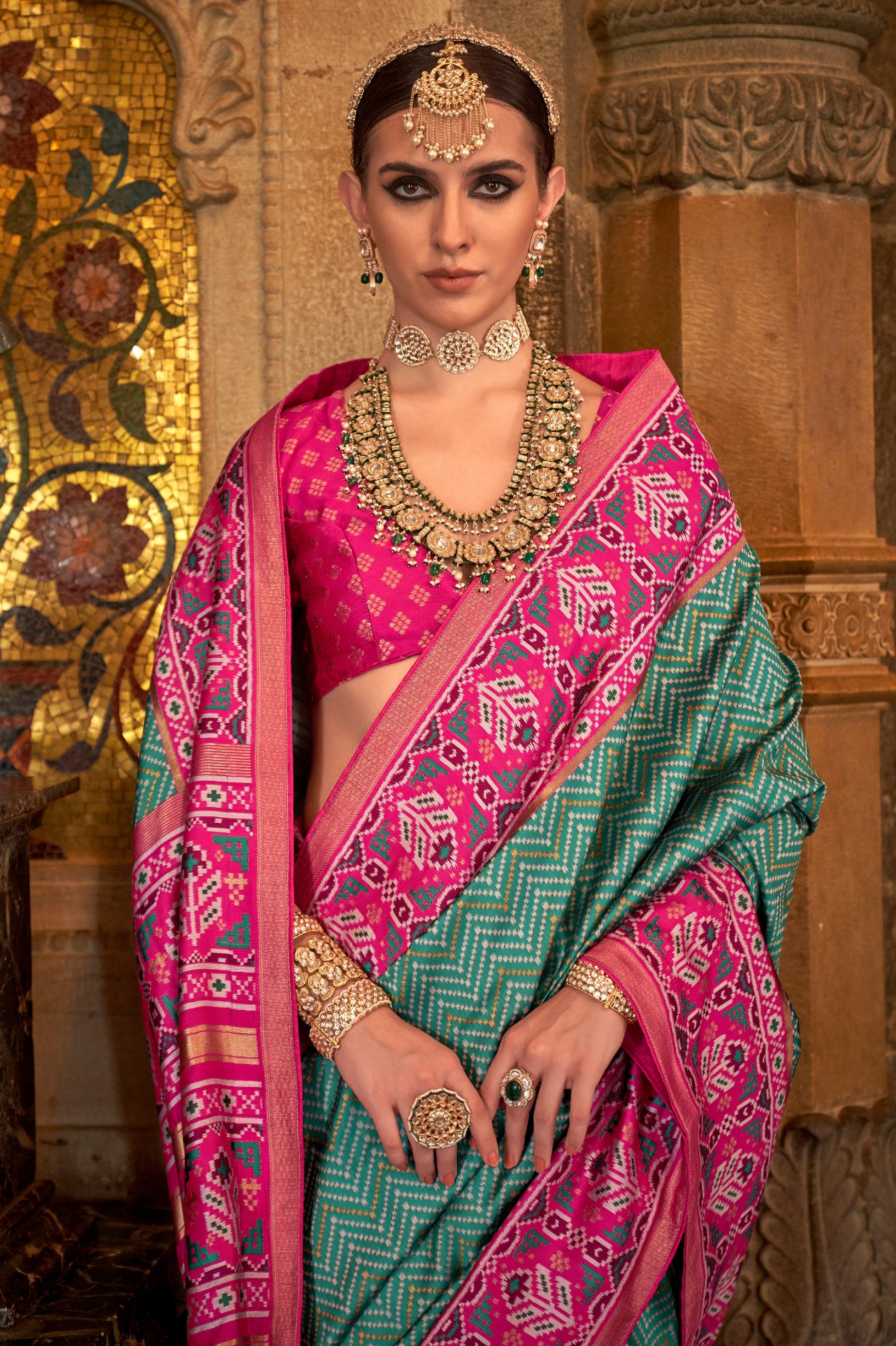 Green Printed Viscose Silk Saree-ZB133497_2_SareeButa.com