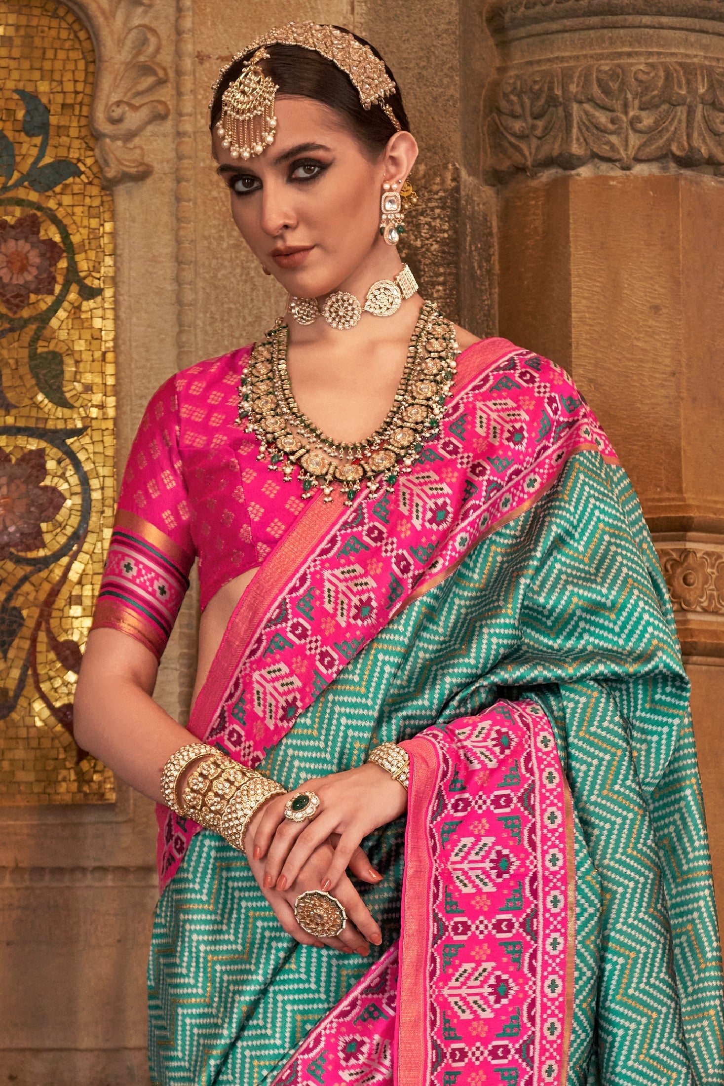 Green Printed Viscose Silk Saree-ZB133497_3_SareeButa.com