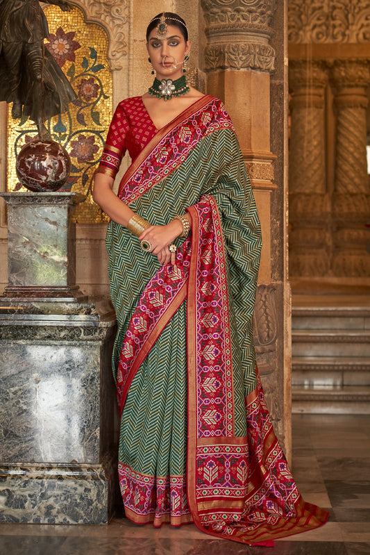 Green Printed Viscose Silk Saree-ZB133499_1_SareeButa.com