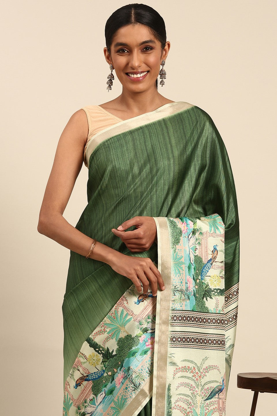 Green Printed Cotton Saree-ZB133446_2_SareeButa.com