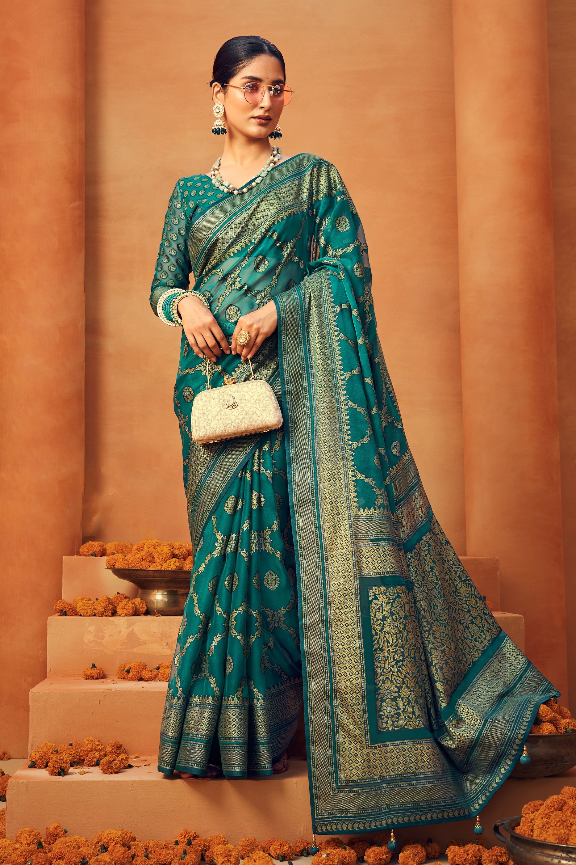 Green Printed Georgette Saree-SAR10101_1_SareeButa.com