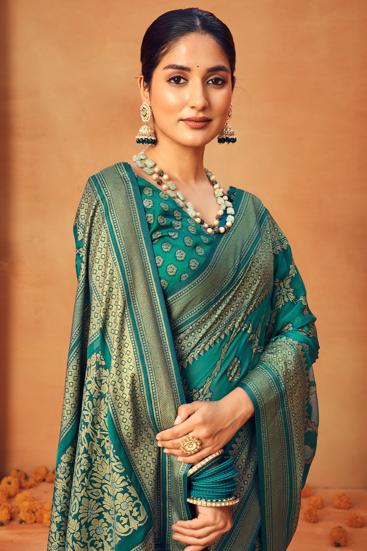 Green Printed Georgette Saree-SAR10101_2_SareeButa.com