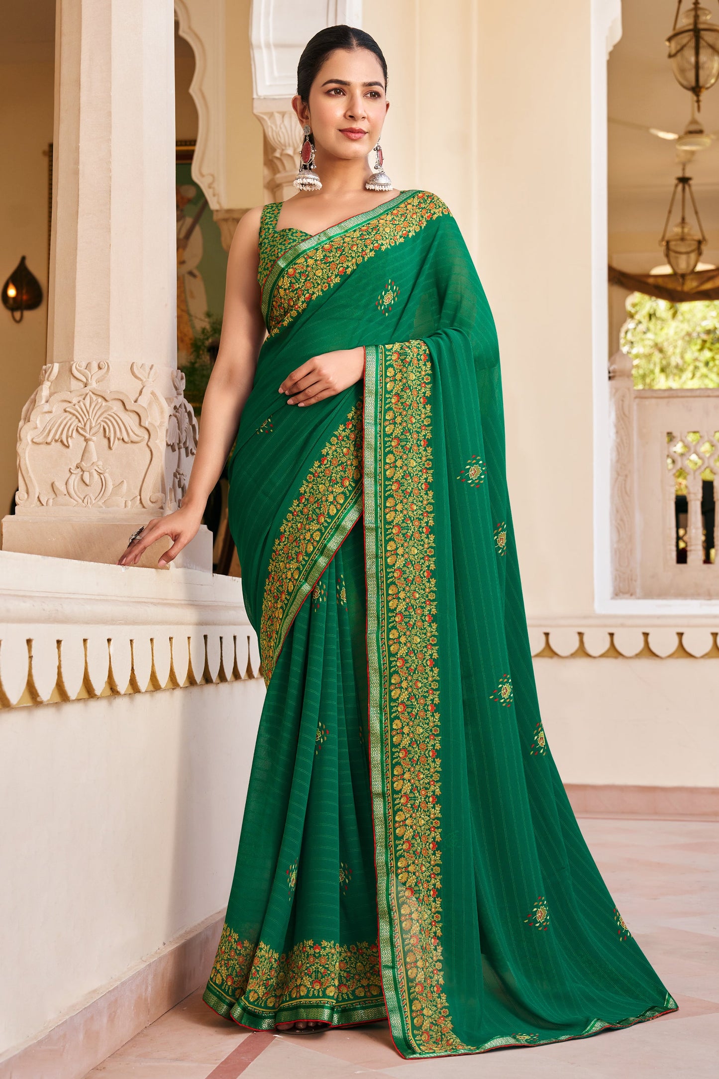 Green Printed Georgette Saree-SAR10158_1_SareeButa.com