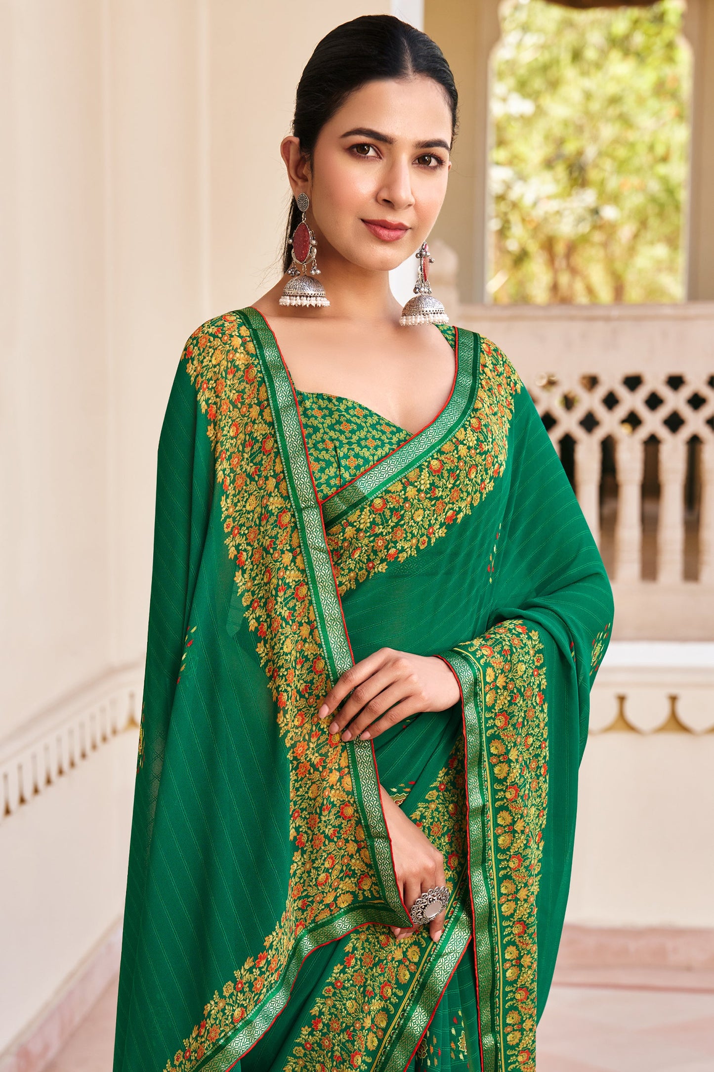 Green Printed Georgette Saree-SAR10158_2_SareeButa.com