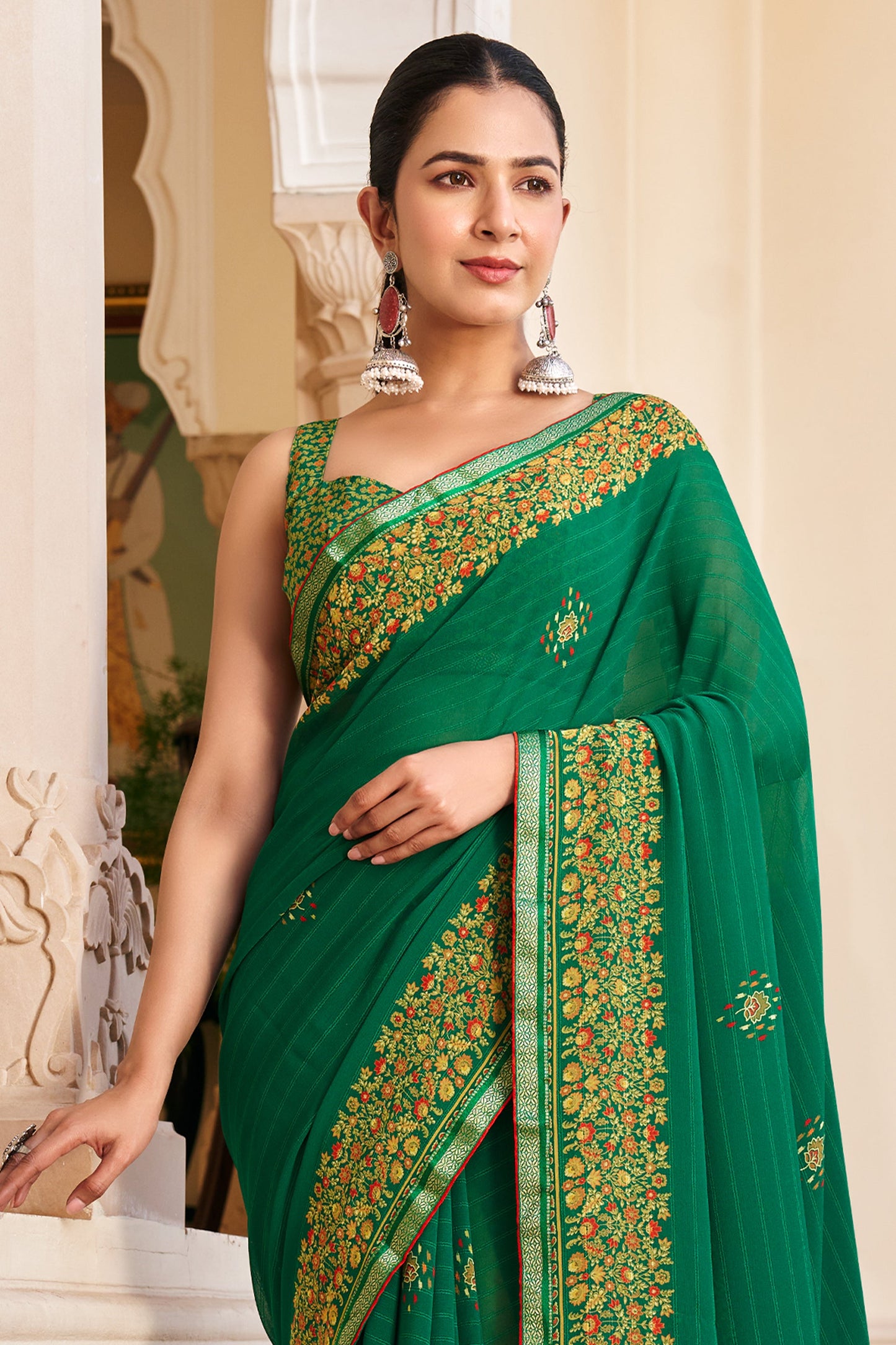 Green Printed Georgette Saree-SAR10158_3_SareeButa.com