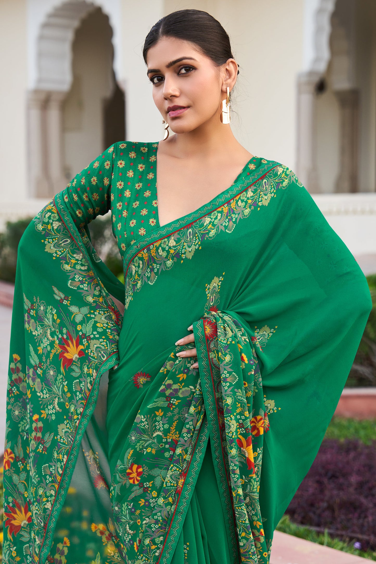 Green Printed Georgette Saree-SAR10168_2_SareeButa.com
