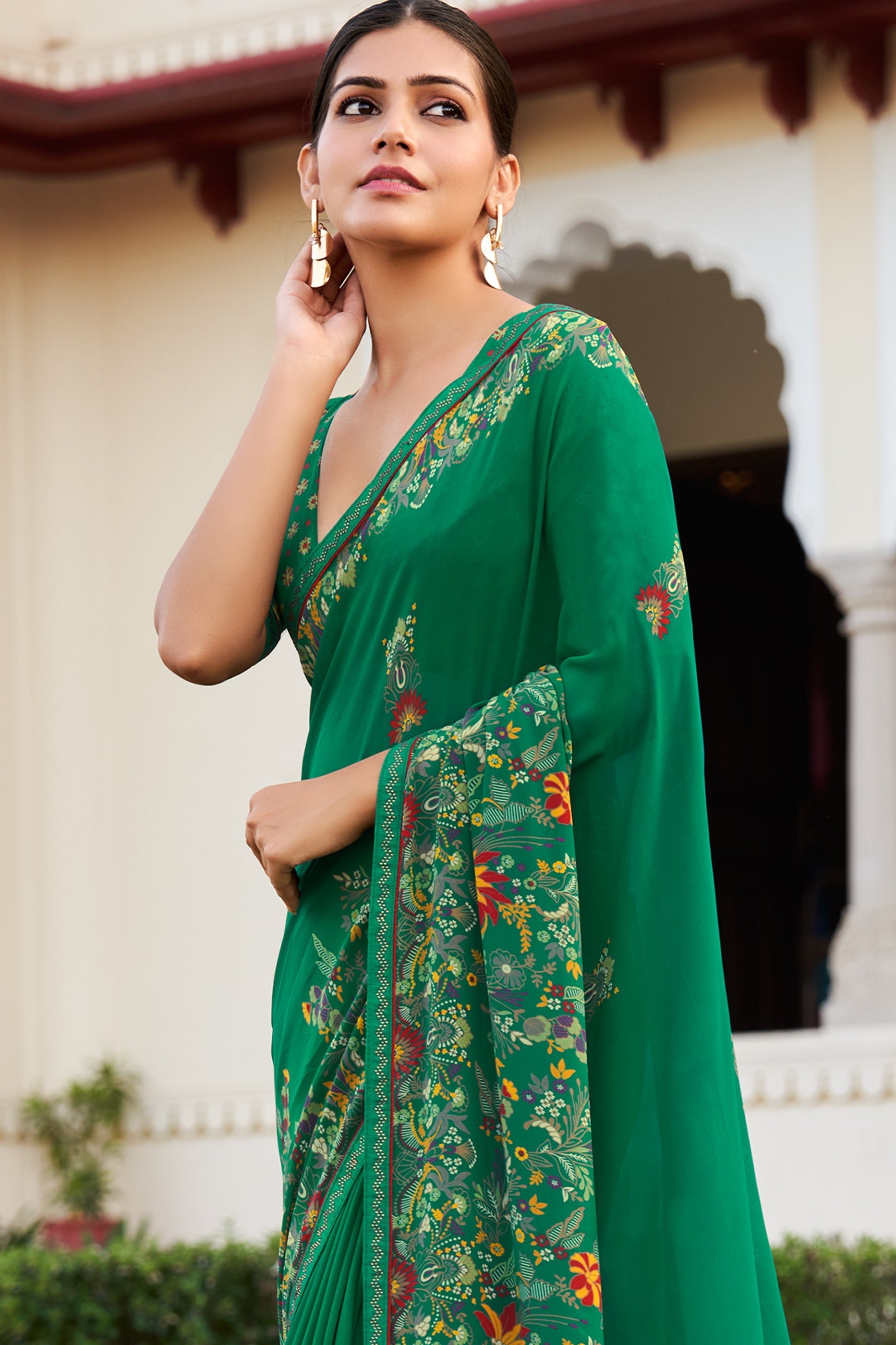 Green Printed Georgette Saree-SAR10168_3_SareeButa.com