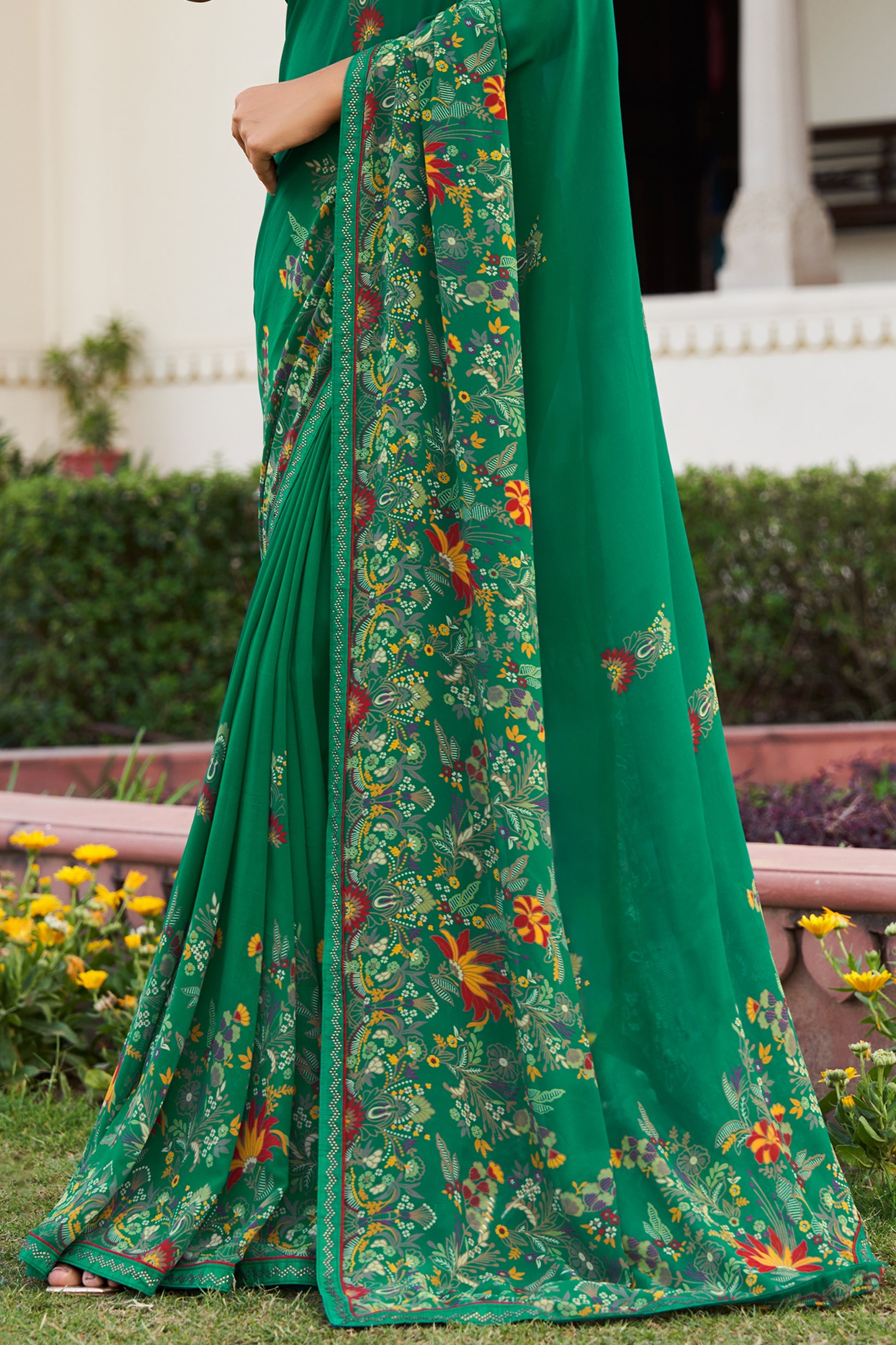 Green Printed Georgette Saree-SAR10168_4_SareeButa.com