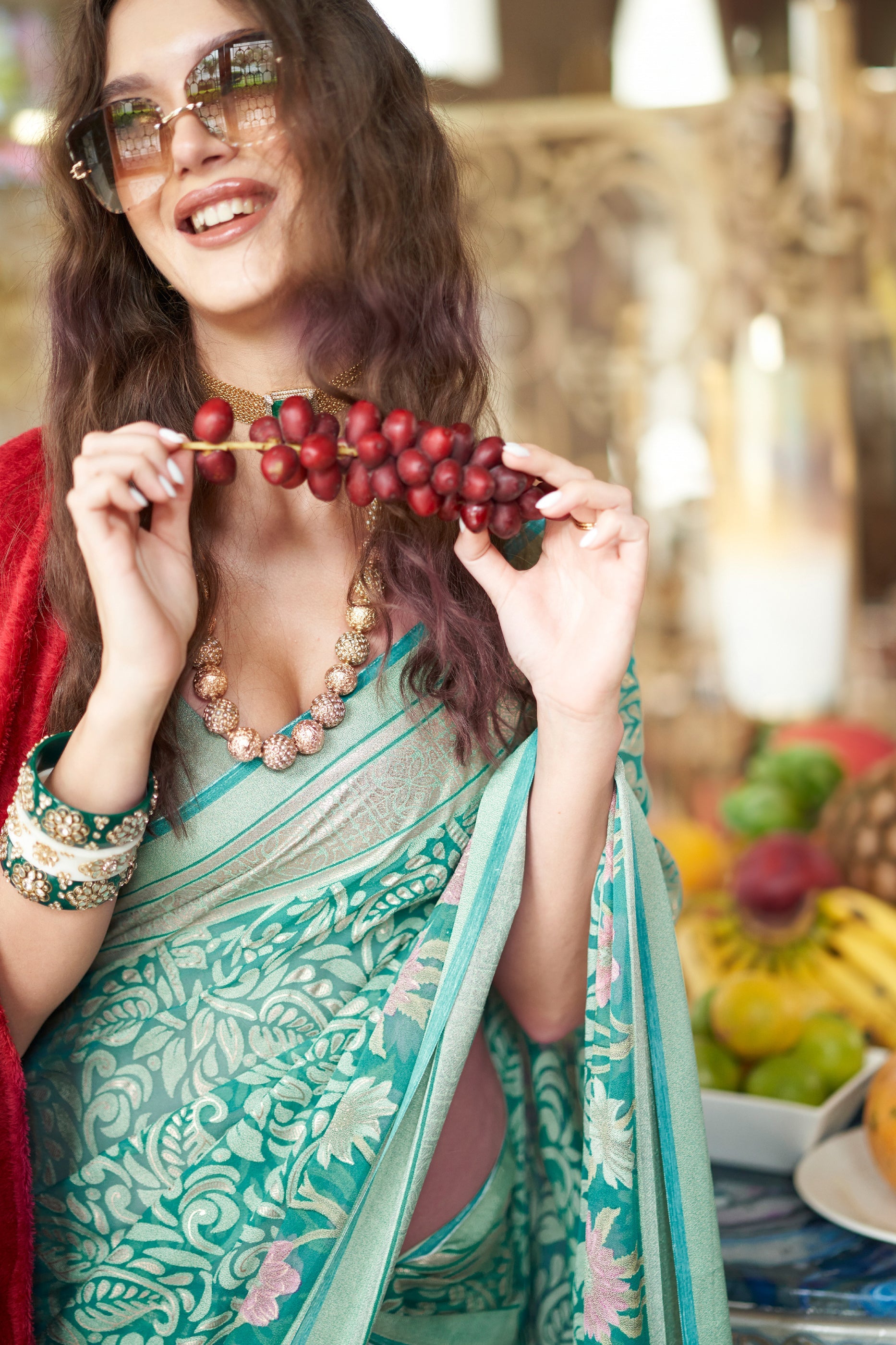 Green Printed Georgette Saree-SAR10199_3_SareeButa.com