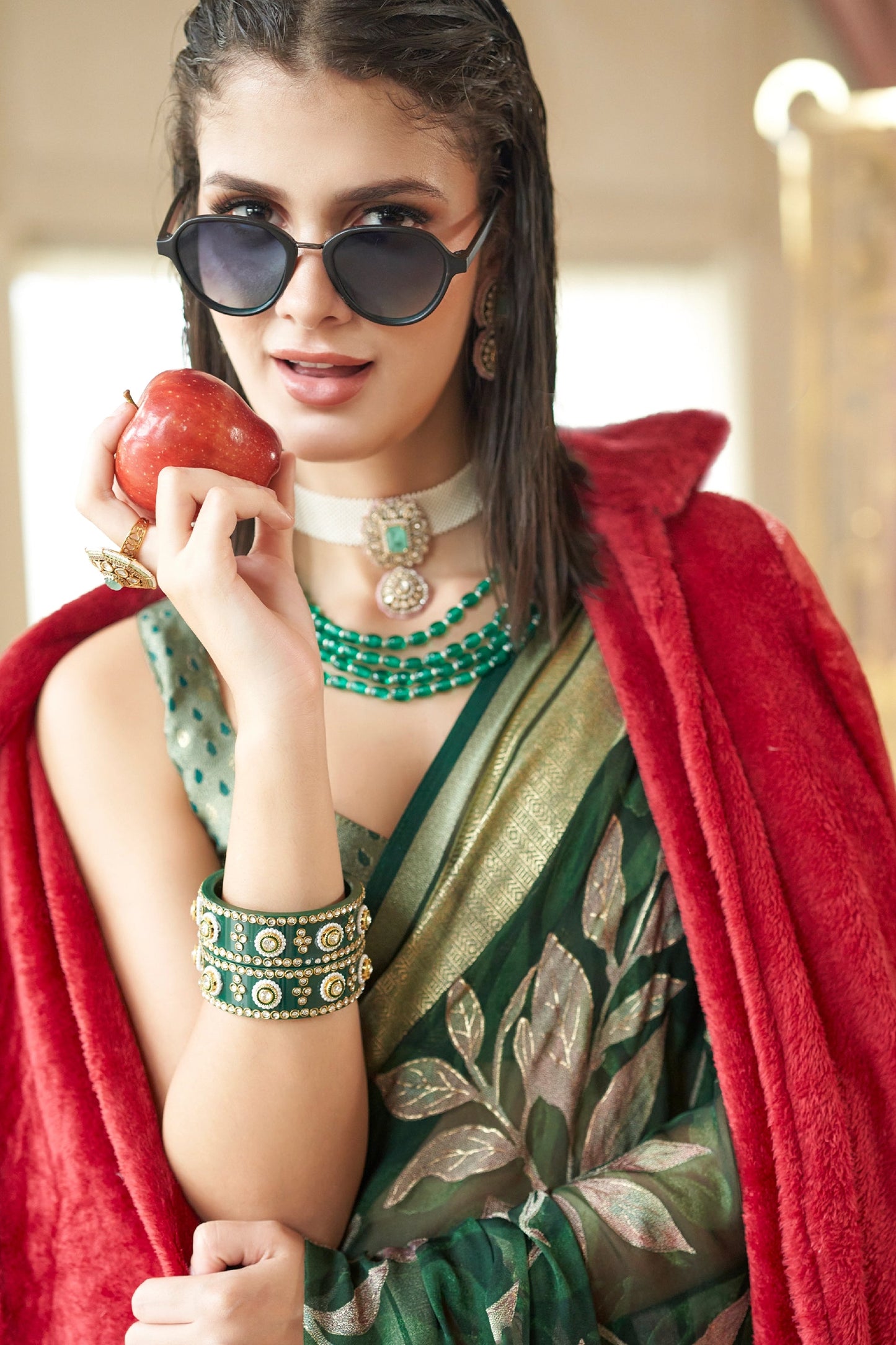 Green Printed Georgette Saree-SAR11282_2_SareeButa.com