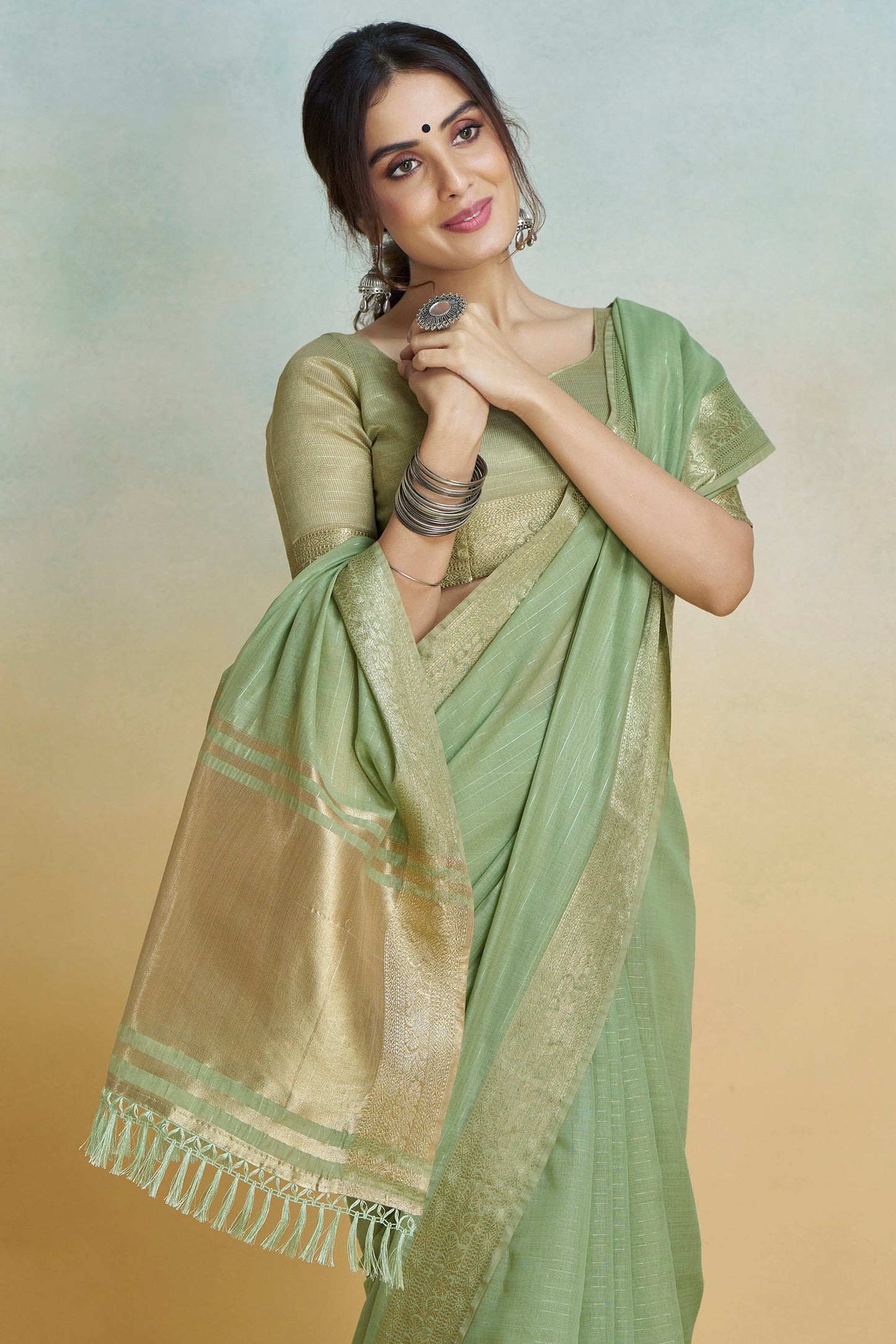 Green Printed Khadi Silk Saree-ZB134475_2_SareeButa.com