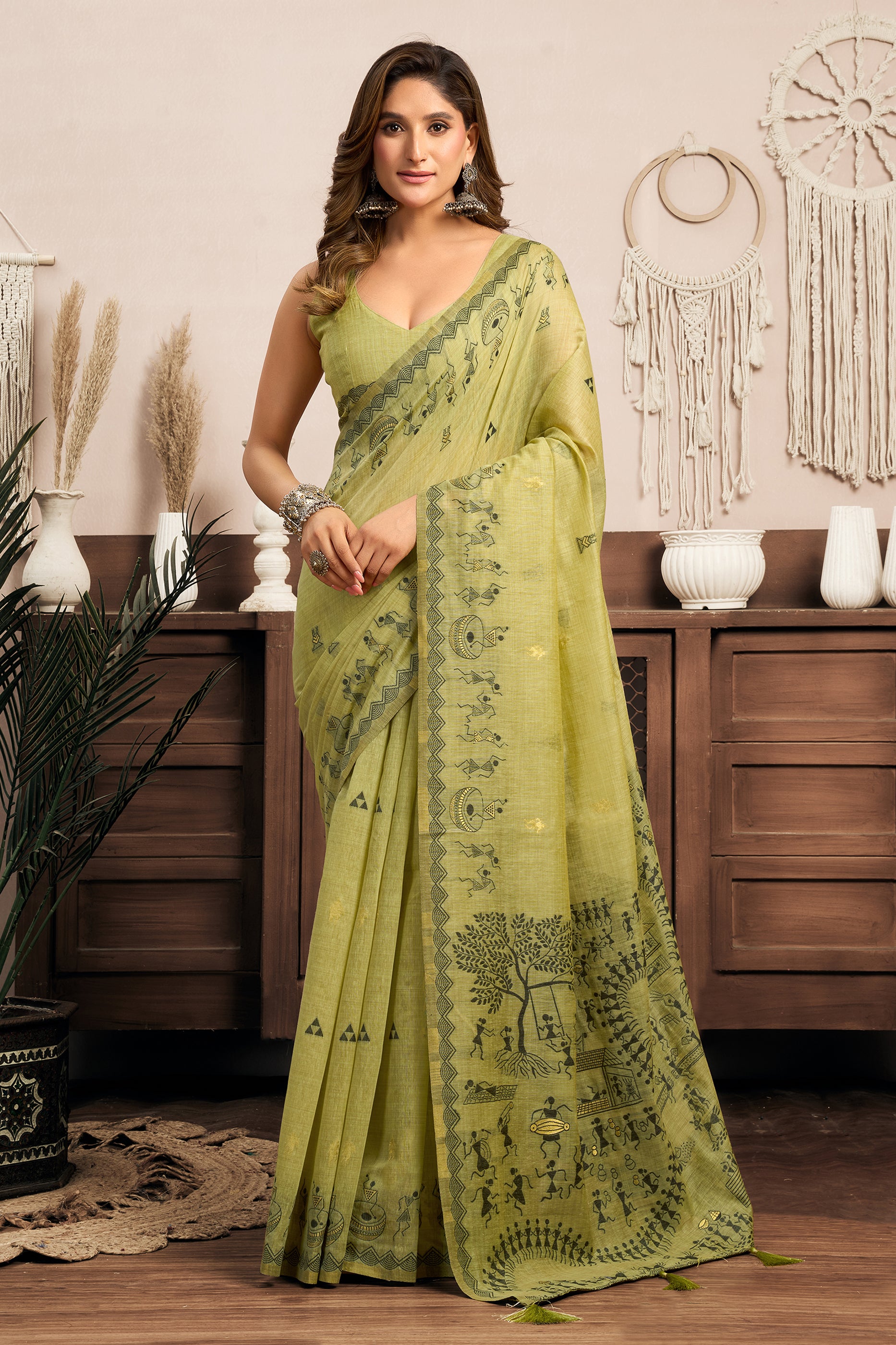 Green Printed Modal Cotton Saree-SAR12647_1_SareeButa.com