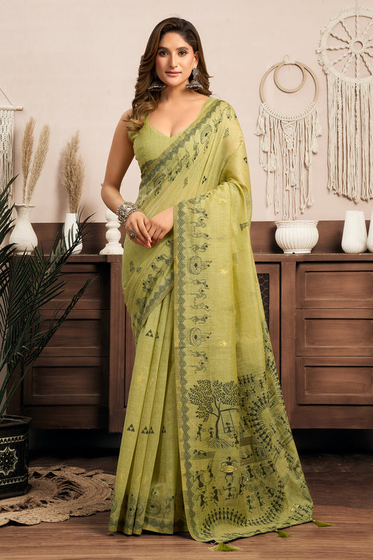 Green Printed Modal Cotton Saree-SAR12647_1_SareeButa.com