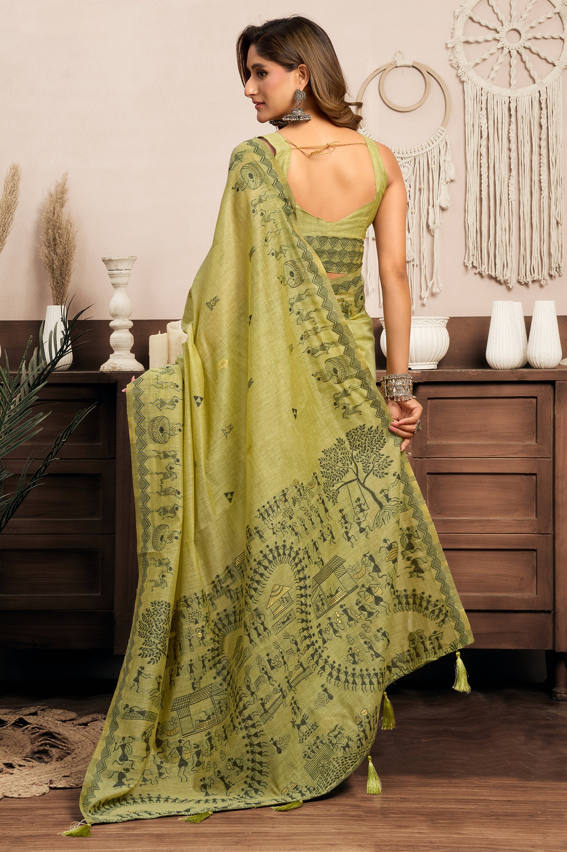 Green Printed Modal Cotton Saree-SAR12647_3_SareeButa.com