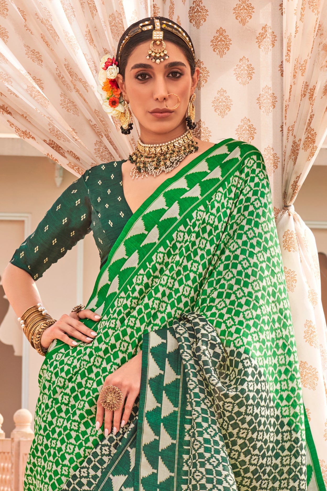 Green Printed Patola Saree-ZB133787_3_SareeButa.com