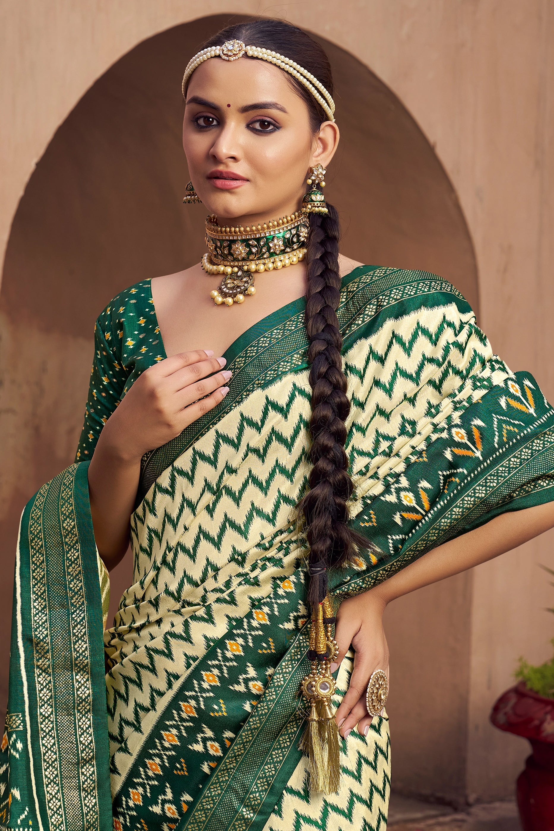 Green Printed Patola Silk Saree-SAR10385_2_SareeButa.com
