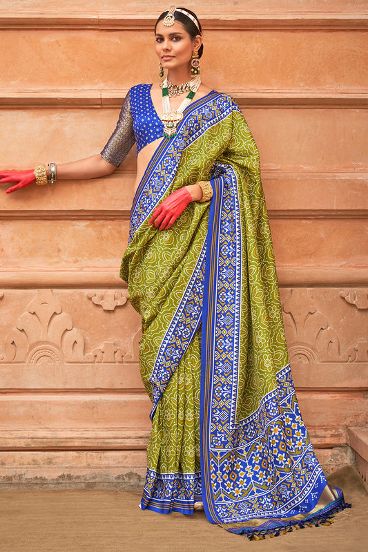 Green Printed Patola Silk Saree