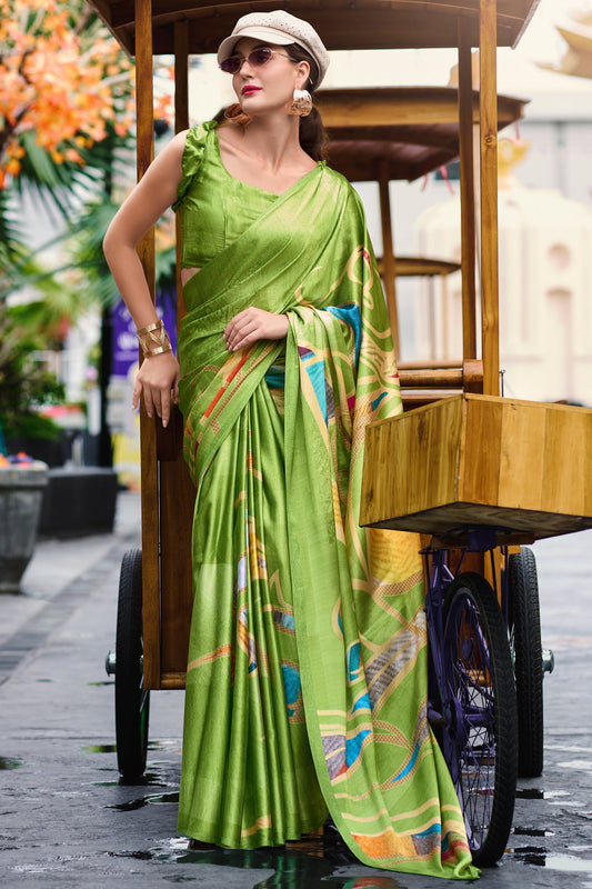 Green Printed Satin Crepe Saree-ZB133764_1_SareeButa.com