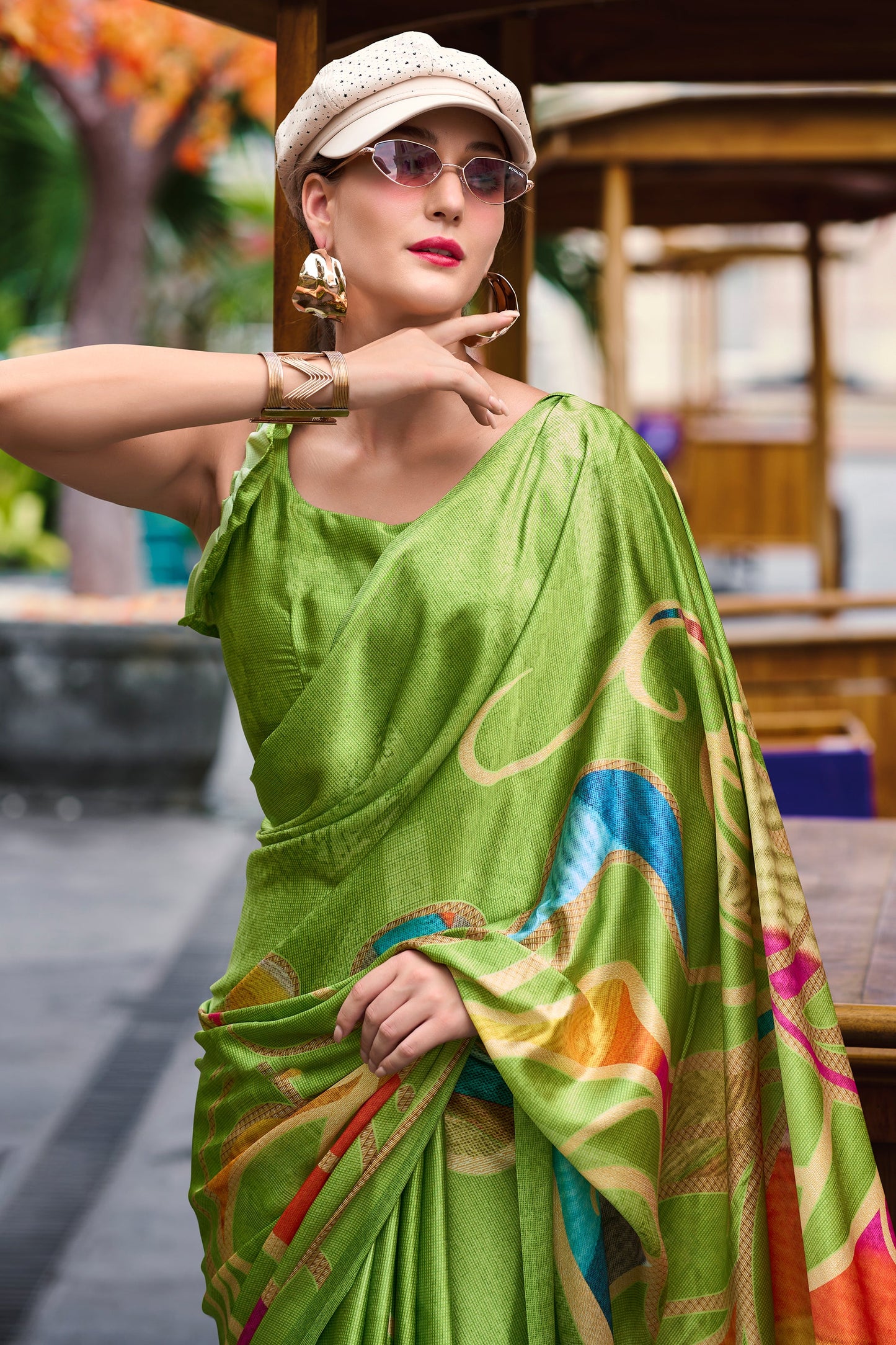 Green Printed Satin Crepe Saree-ZB133764_2_SareeButa.com