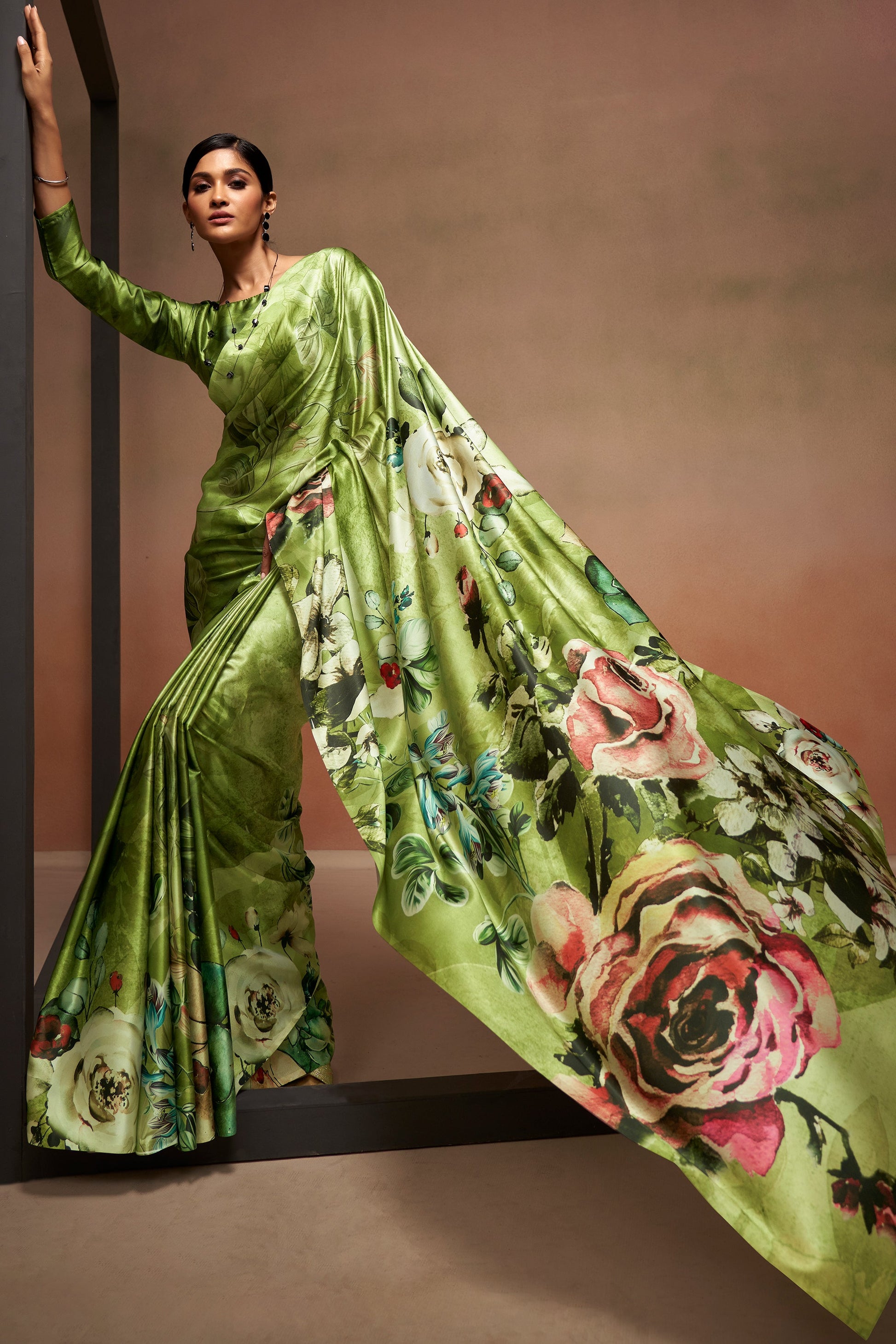 Green Printed Satin Crepe Saree-ZB133797_3_SareeButa.com