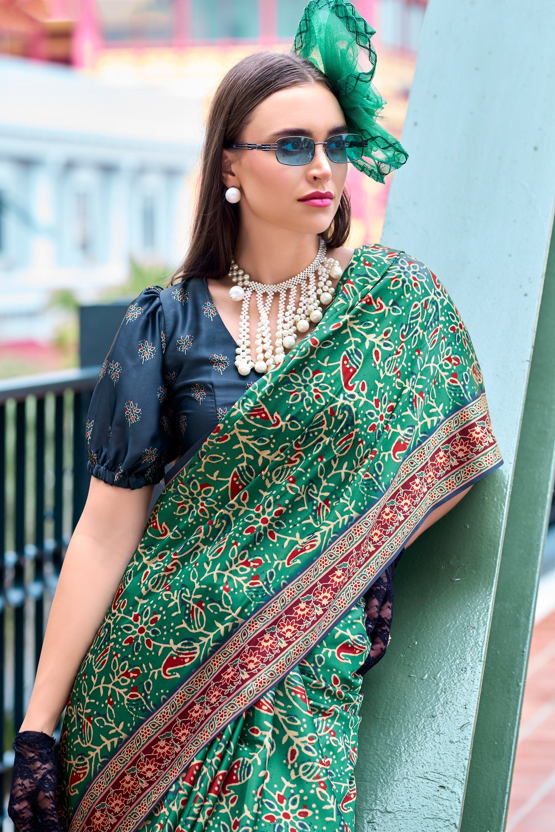 Green Printed Satin Silk Saree-ZB133611_2_SareeButa.com