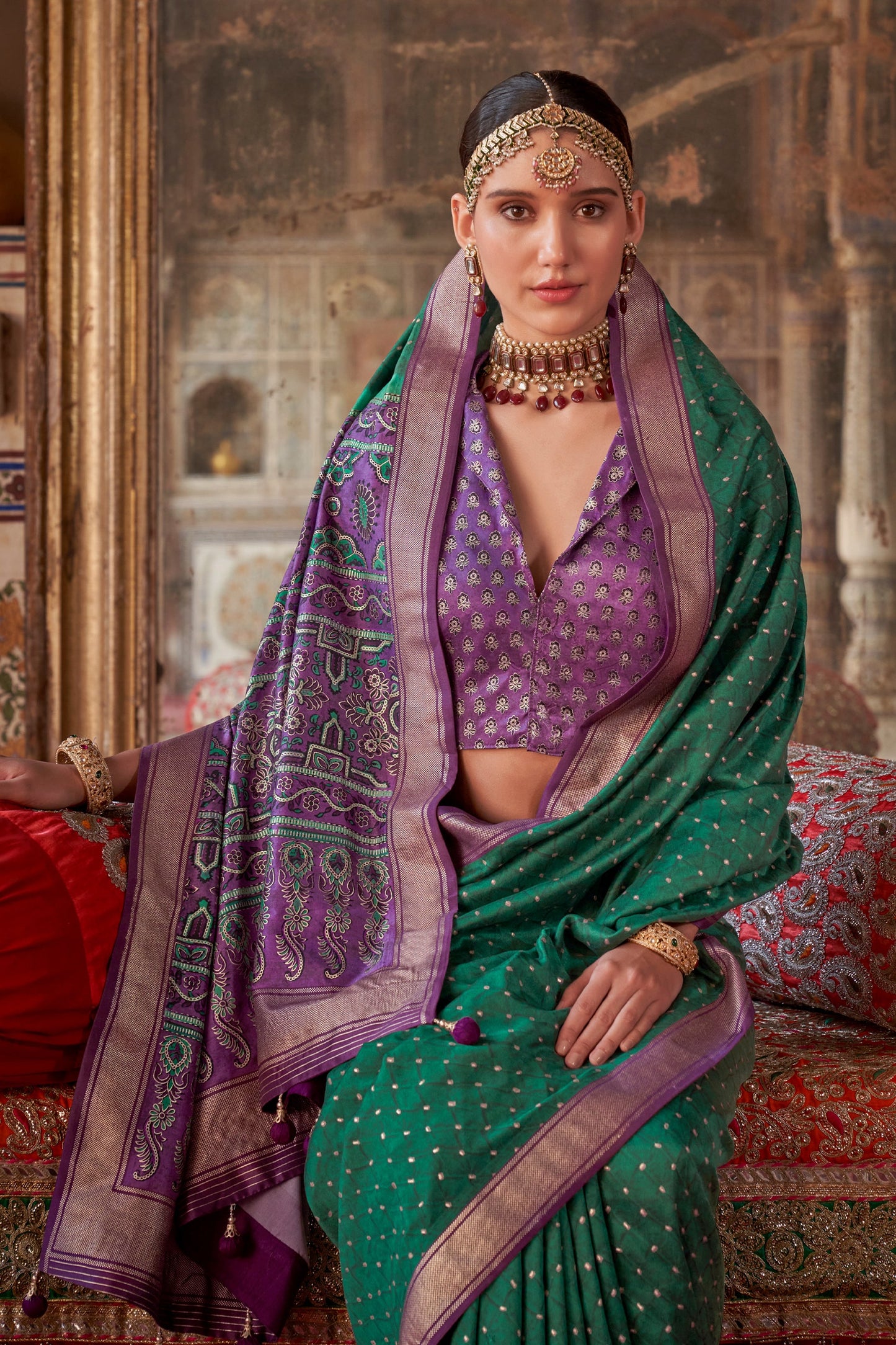 Green Printed Silk Saree-SAR10111_2_SareeButa.com