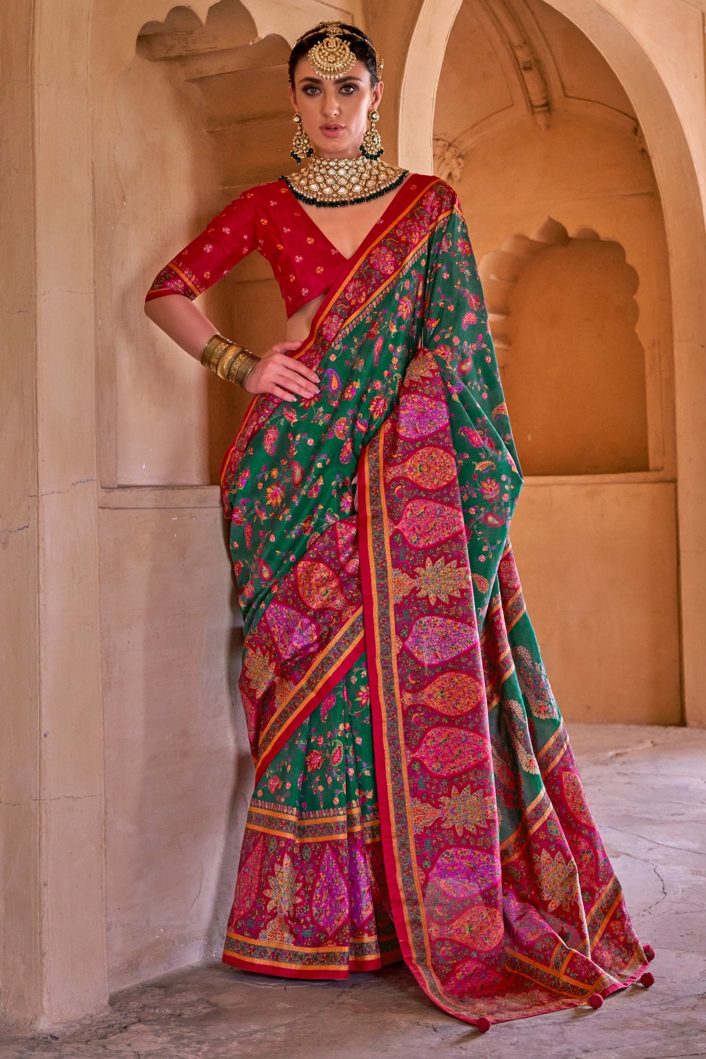 Green Printed Silk Saree-SAR11258_1_SareeButa.com