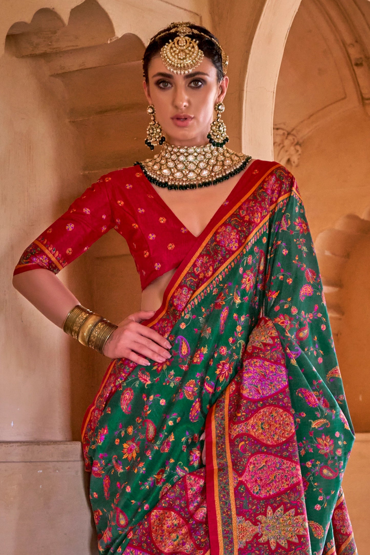 Green Printed Silk Saree-SAR11258_3_SareeButa.com