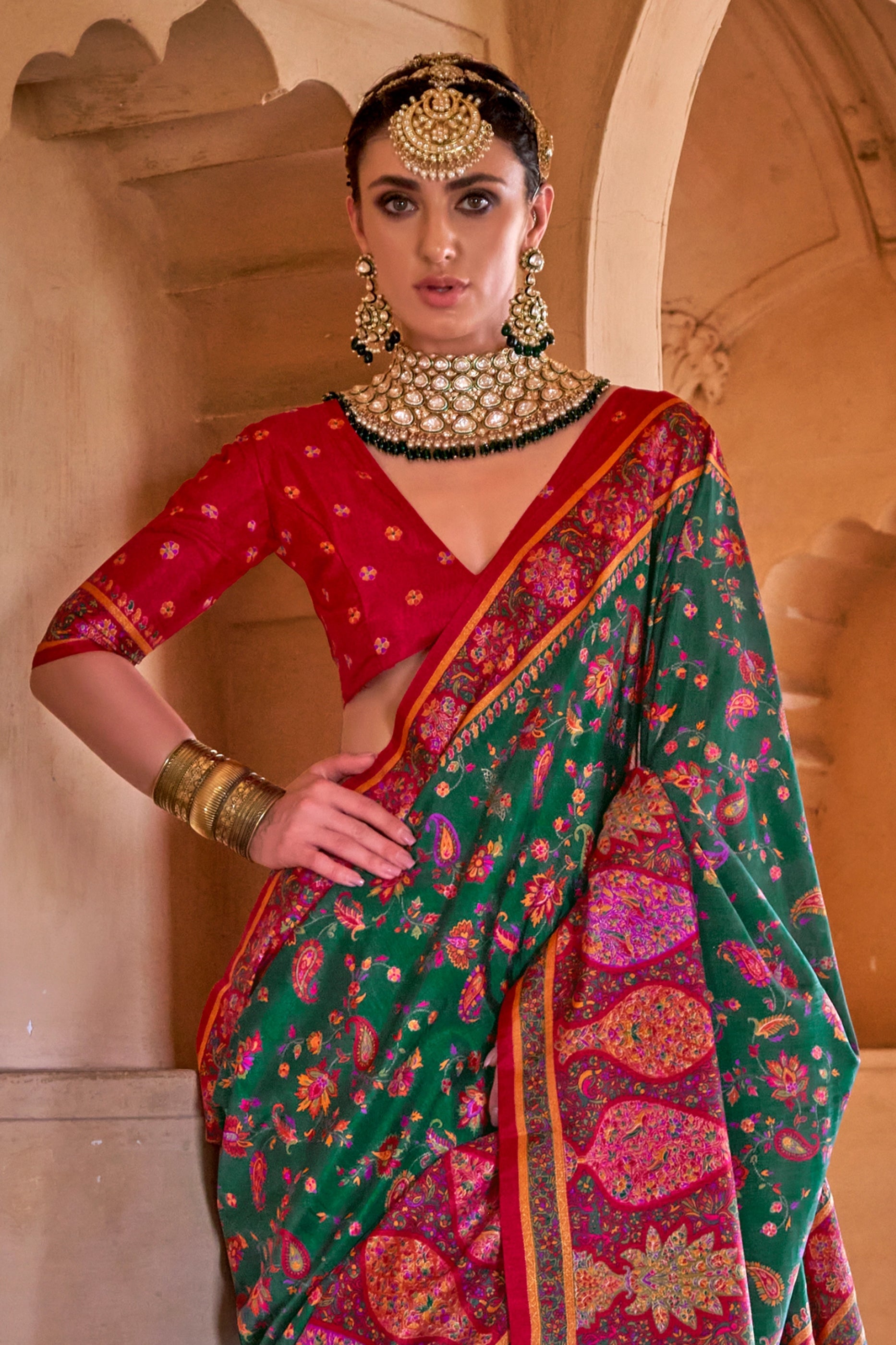 Green Printed Silk Saree-SAR11258_3_SareeButa.com