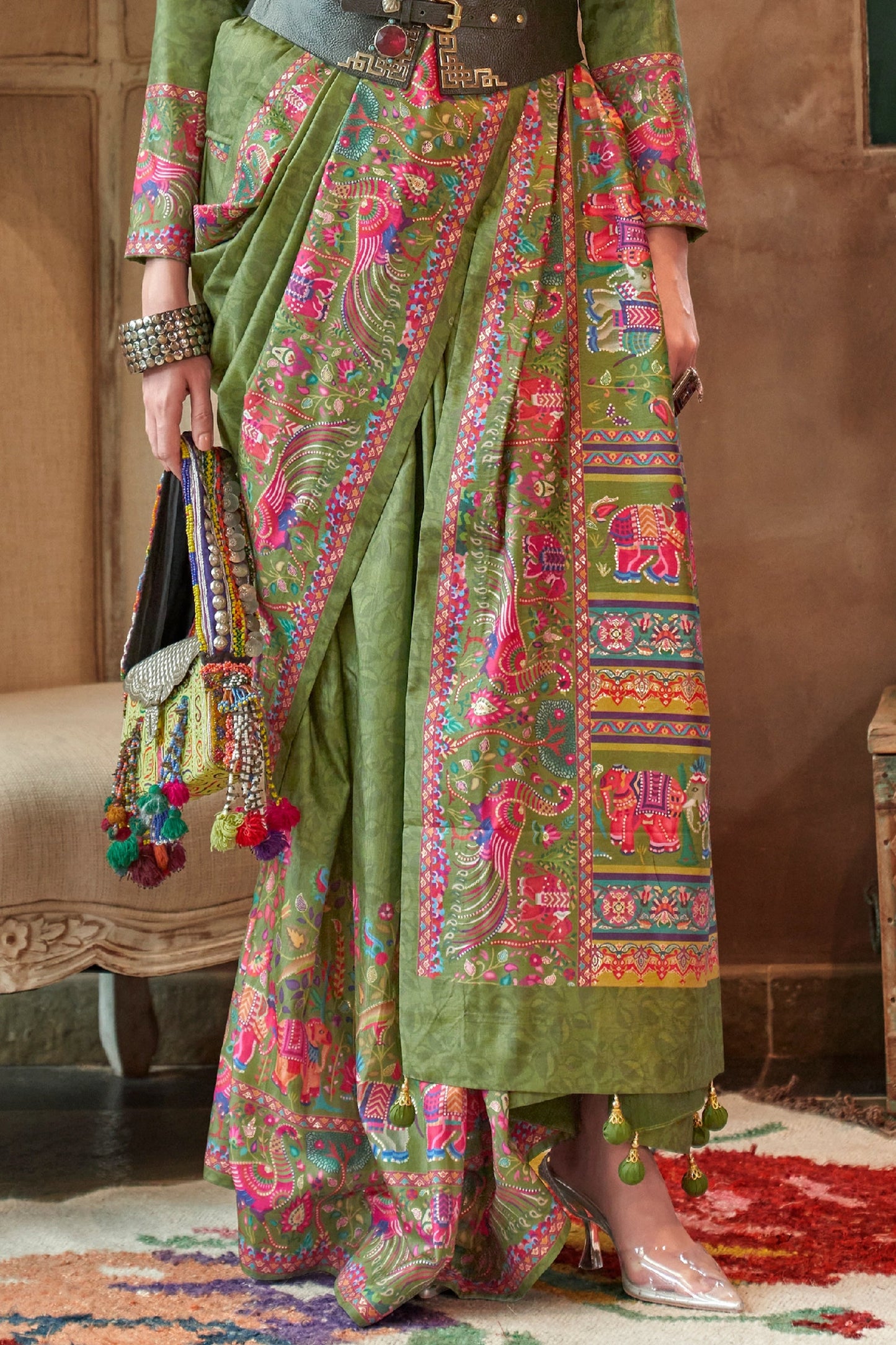 Green Printed Silk Saree-SAR11266_4_SareeButa.com